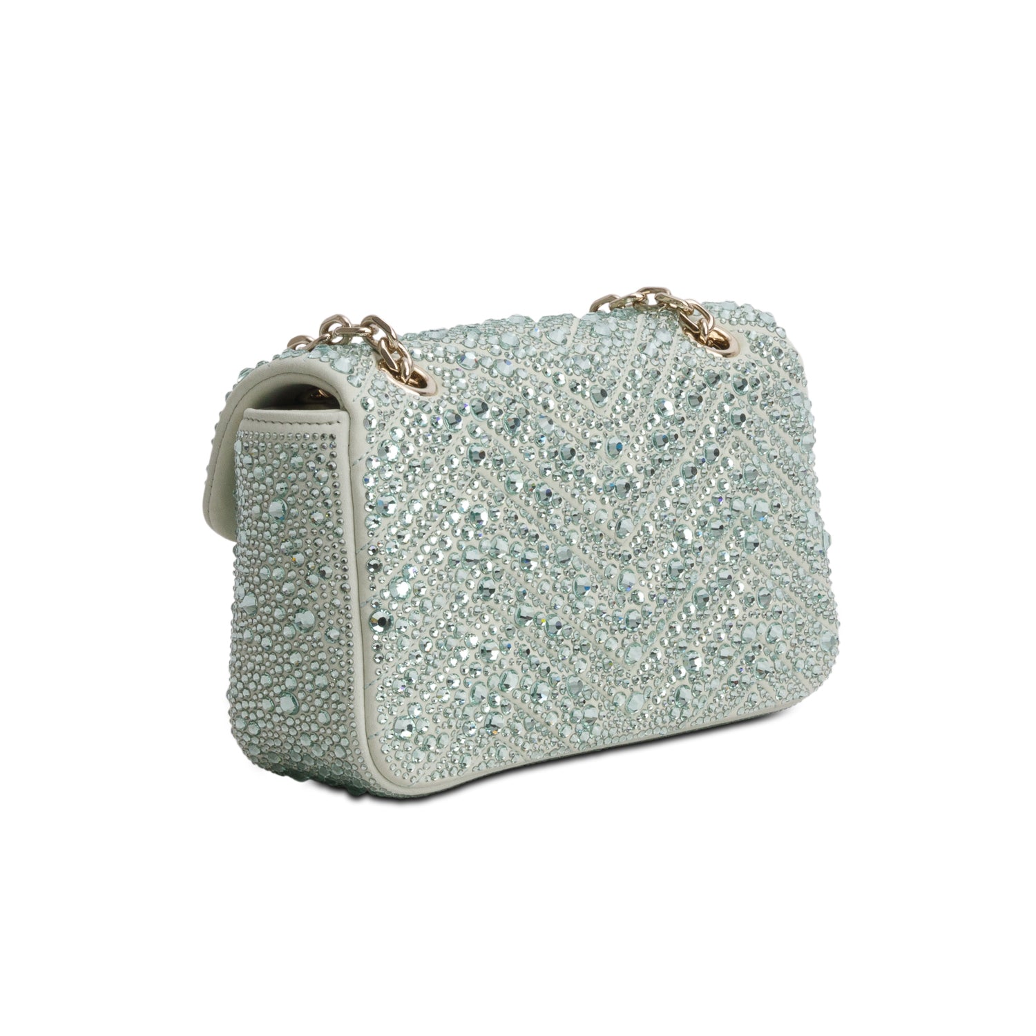 Gucci Green Suede Crystal Matelasse Small GG Marmont Shoulder Bag