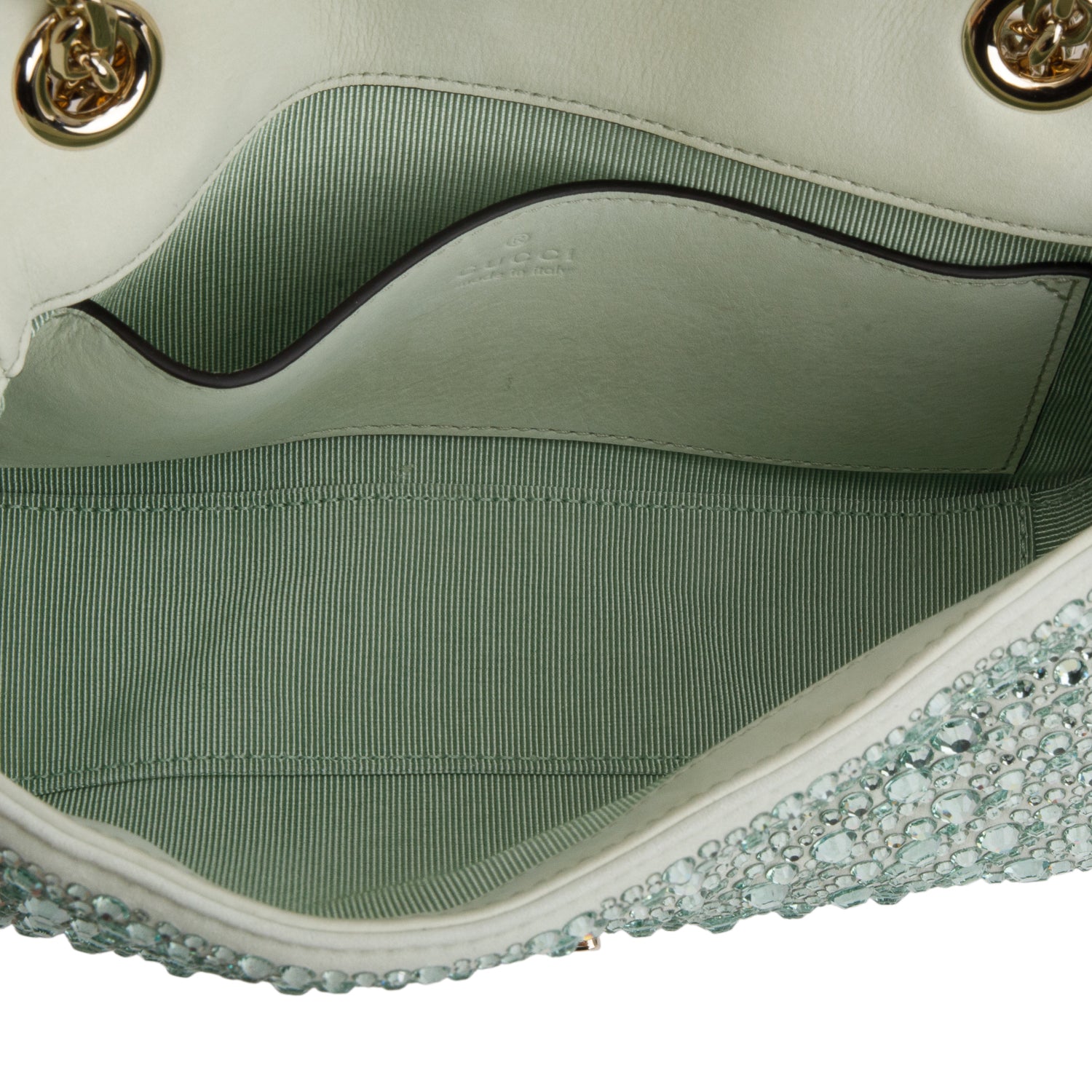 Gucci Green Suede Crystal Matelasse Small GG Marmont Shoulder Bag