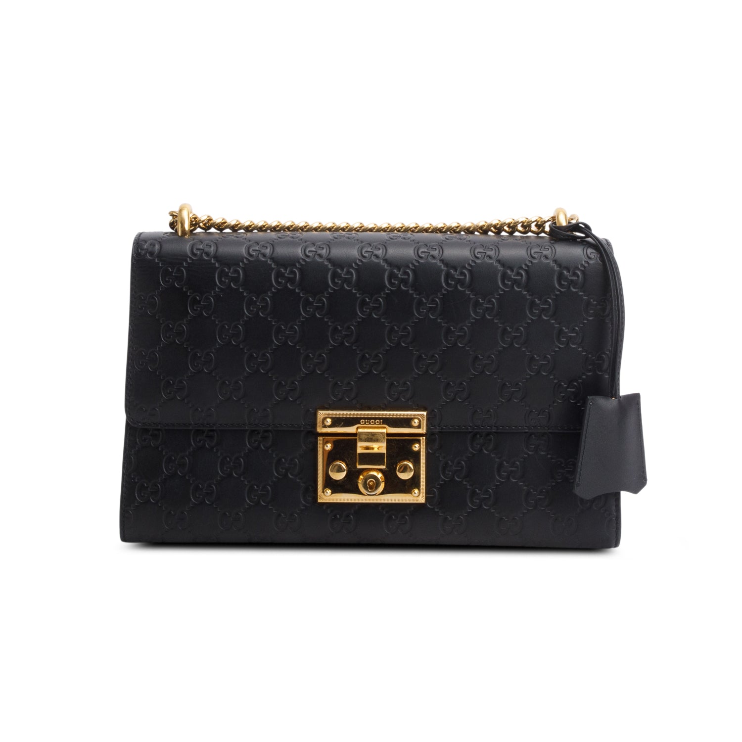 Gucci Black GG Signature Leather Medium Padlock Shoulder Bag w/ Box
