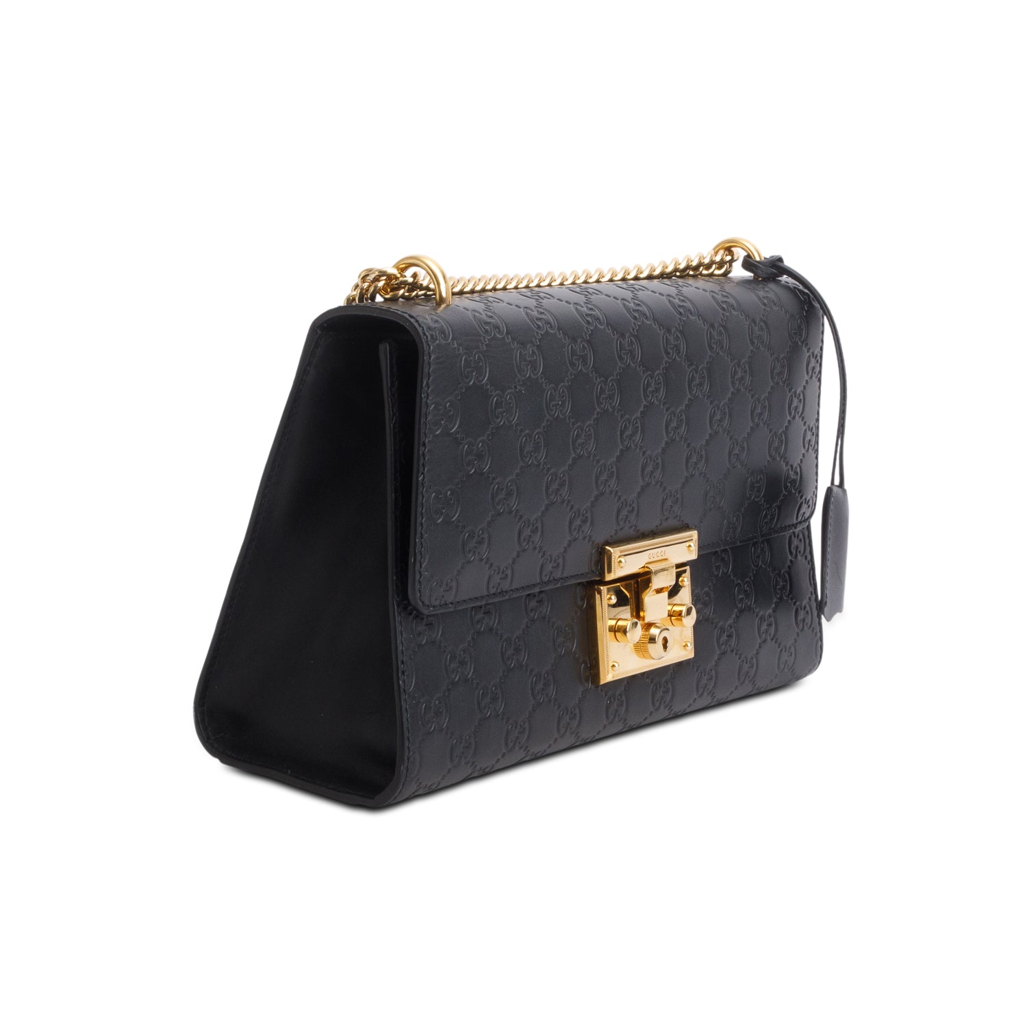 Gucci Black GG Signature Leather Medium Padlock Shoulder Bag w/ Box