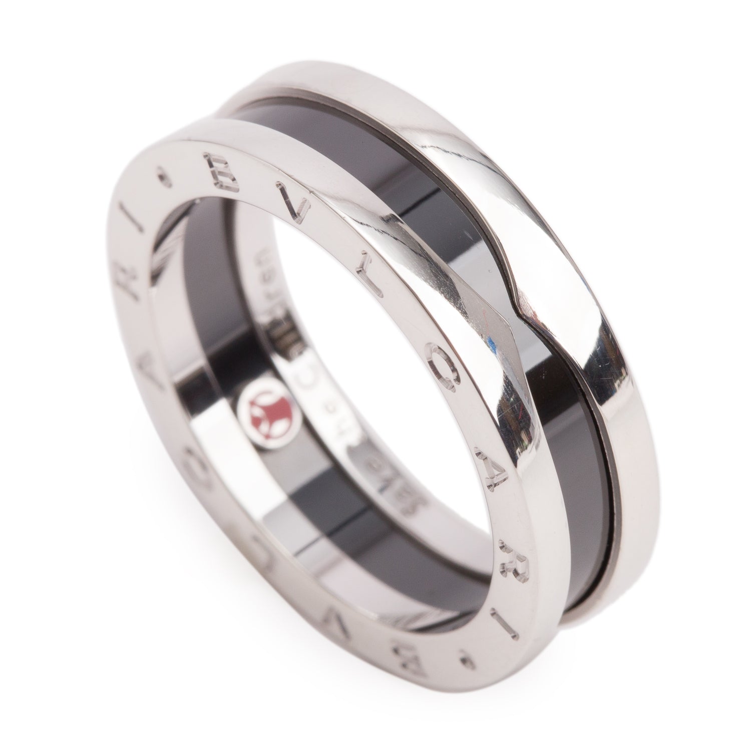 BVLGARI Sterling Silver Black Ceramic Save the Children One-Band Ring, Size 60 9 w/ Certificate