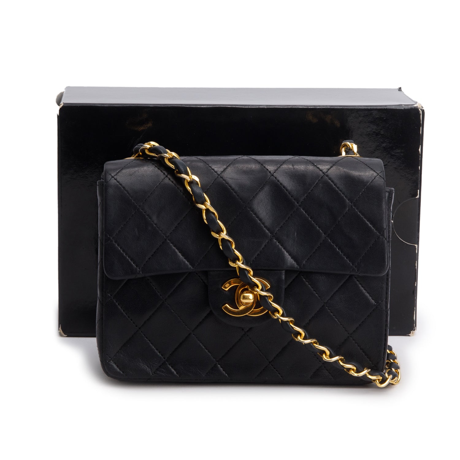 Chanel Vintage Black Lambskin Classic Mini Square Flap w/ Box