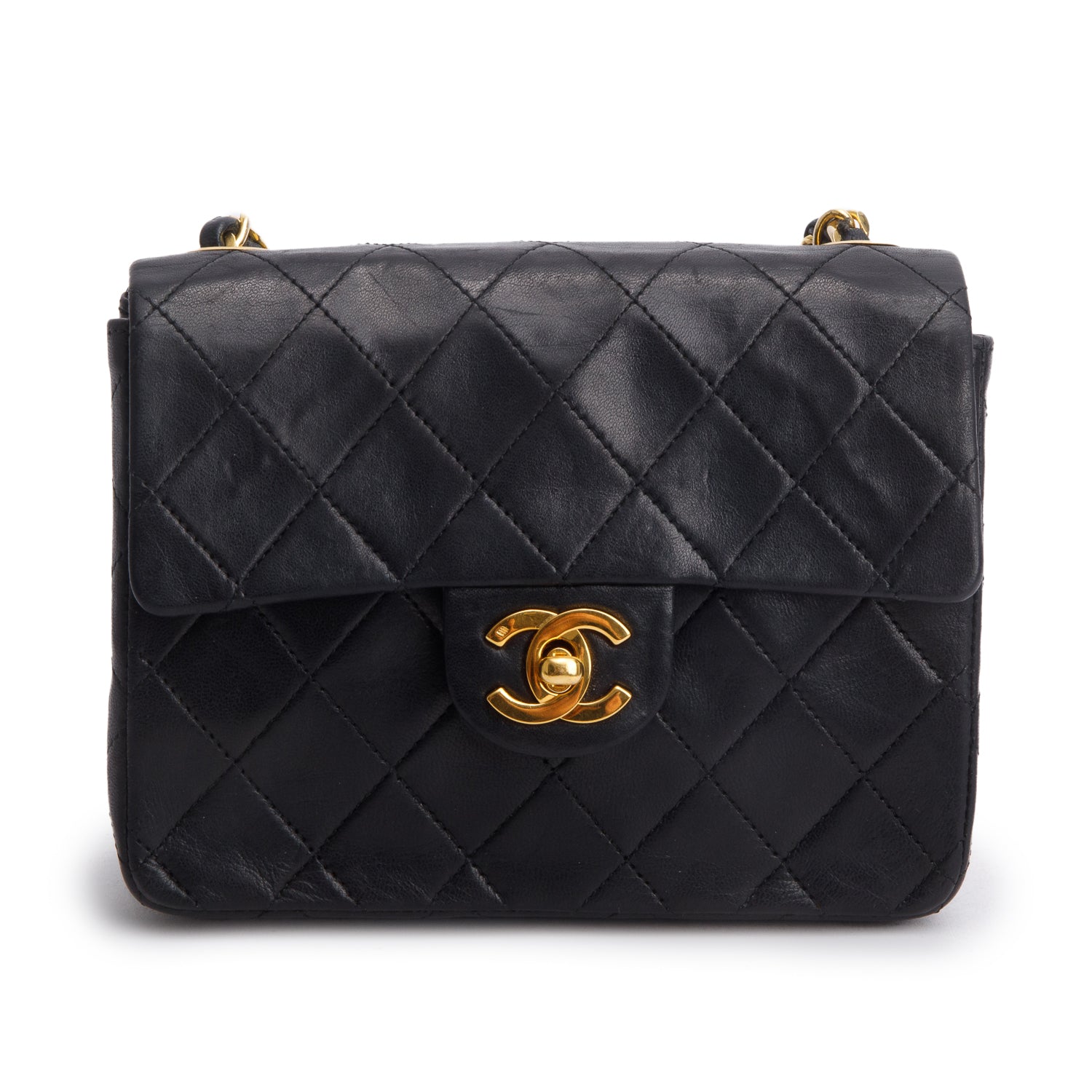 Chanel Vintage Black Lambskin Classic Mini Square Flap w/ Box