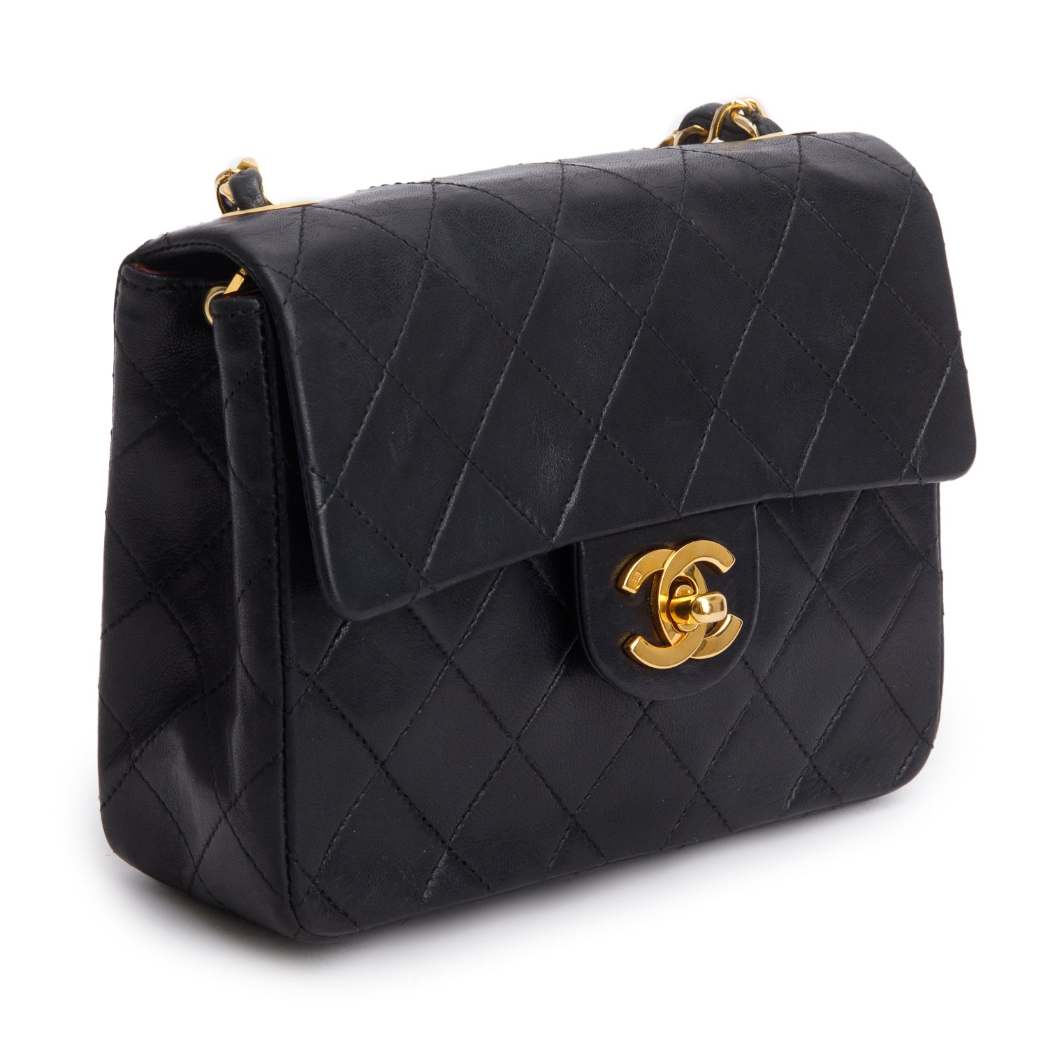 Chanel Vintage Black Lambskin Classic Mini Square Flap w/ Box