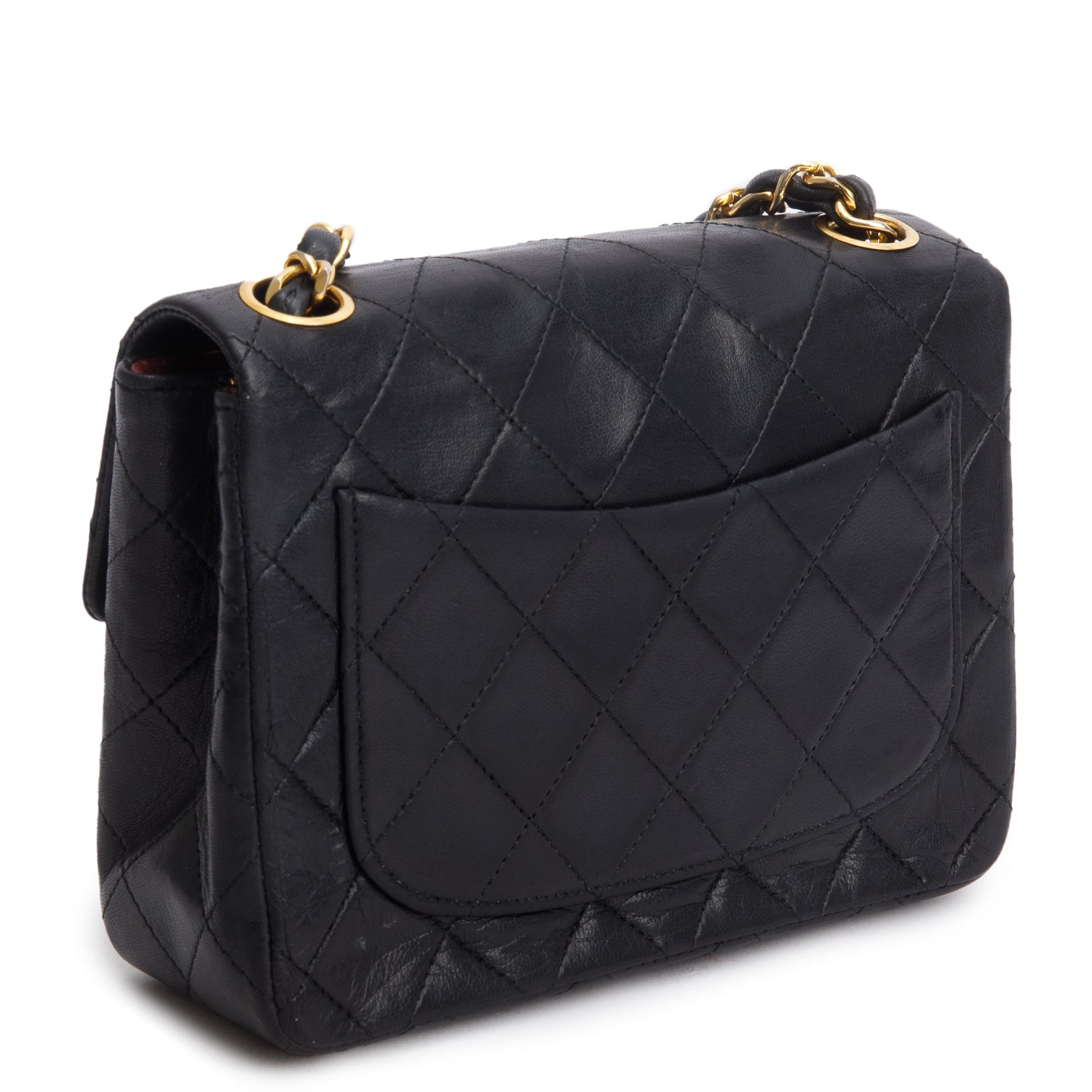 Chanel Vintage Black Lambskin Classic Mini Square Flap w/ Box