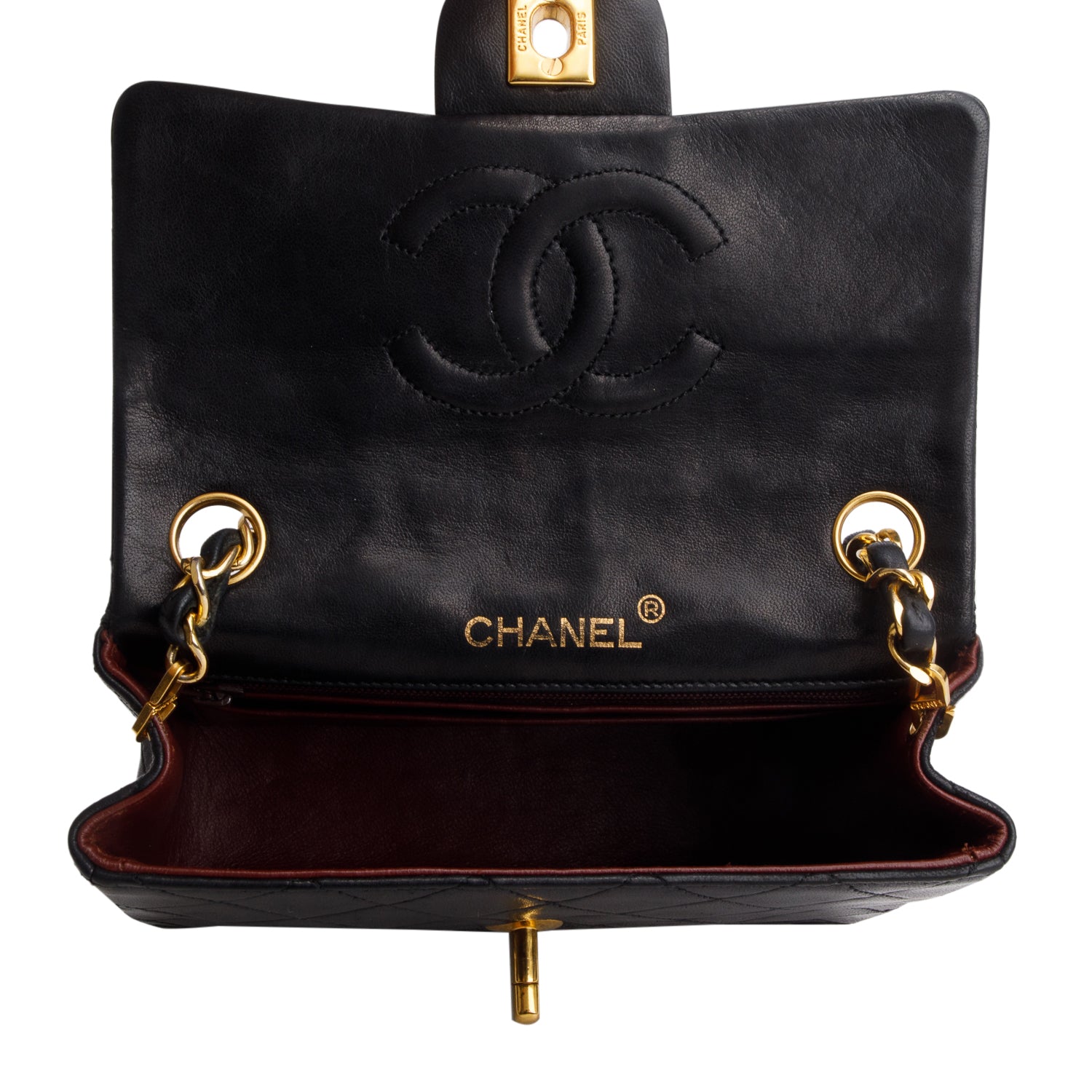 Chanel Vintage Black Lambskin Classic Mini Square Flap w/ Box