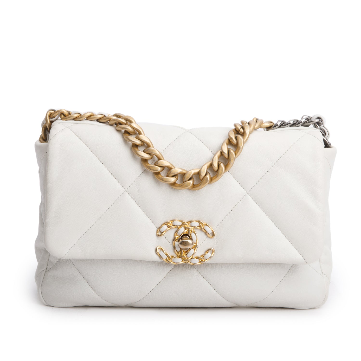 Chanel 2020 White Lambskin Leather Medium 19 Flap Bag w/ Box