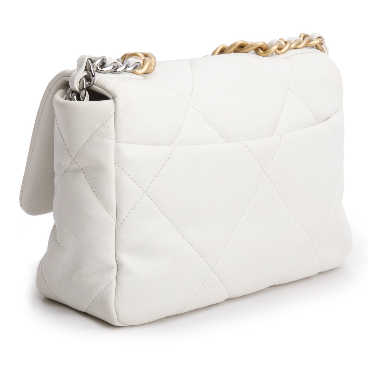 Chanel 2020 White Lambskin Leather Medium 19 Flap Bag w/ Box