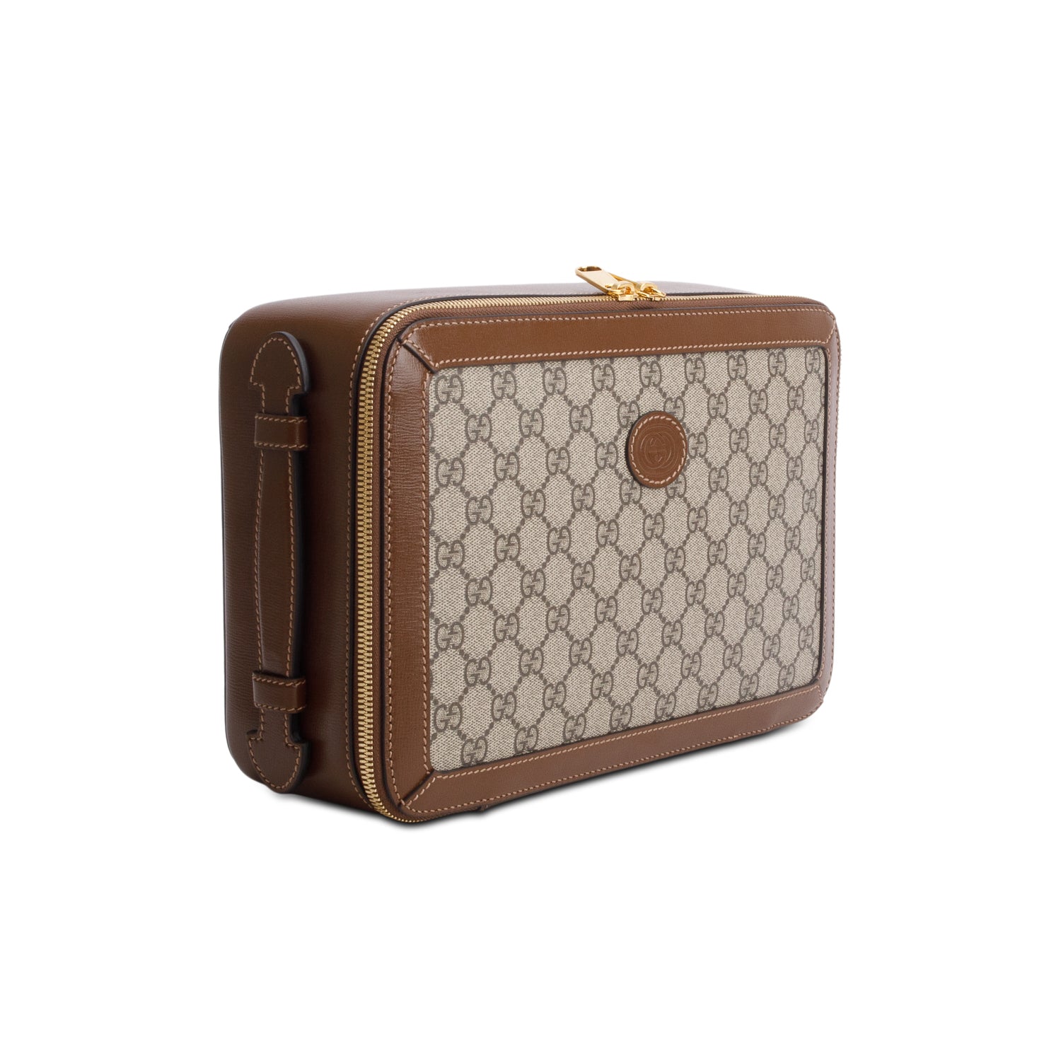 Gucci GG Supreme Monogram Glazed Textured Calfskin Retro Interlocking G Box Shoulder Bag w/ Strap