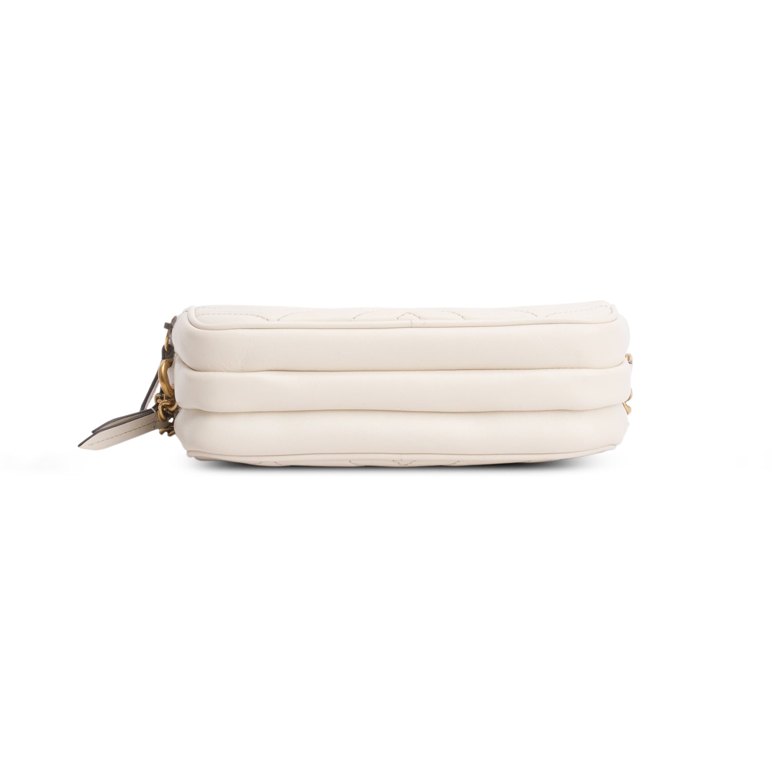 Gucci White Calfskin Matelasse Mini GG Marmont Chain Crossbody Bag w/ Box