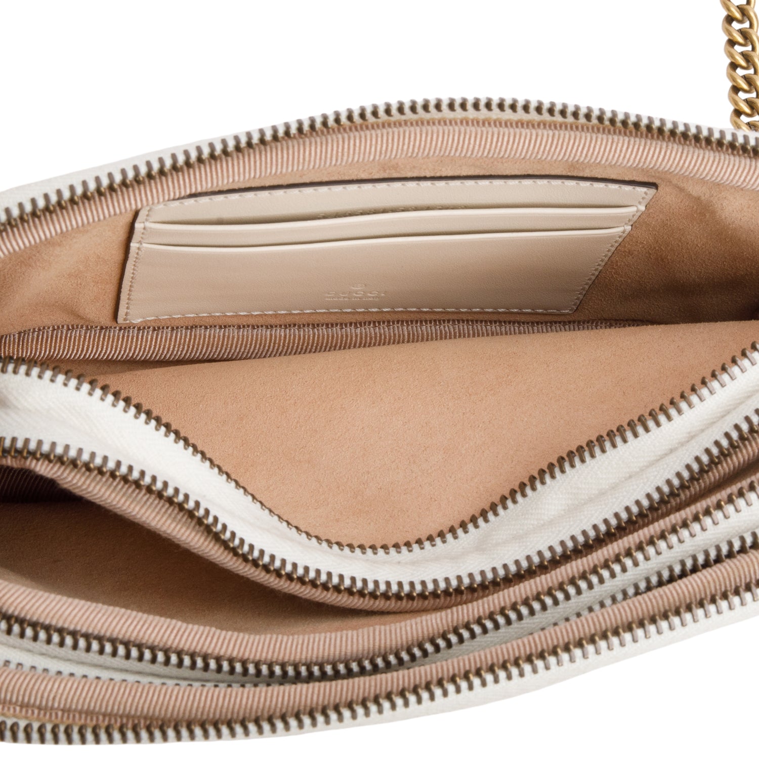 Gucci White Calfskin Matelasse Mini GG Marmont Chain Crossbody Bag w/ Box