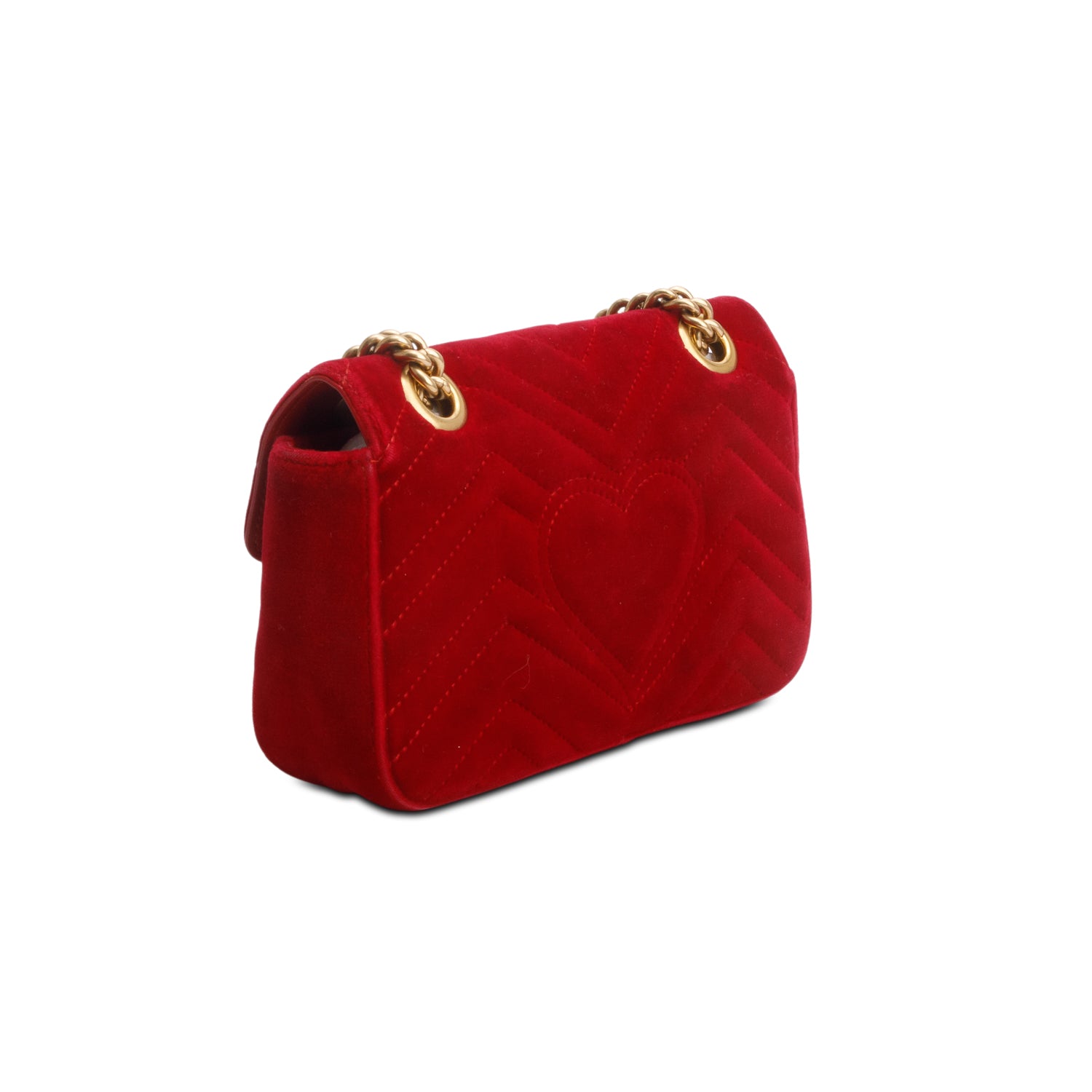 Gucci Red Velvet Matelasse Small GG Marmont Shoulder Bag w/ Box