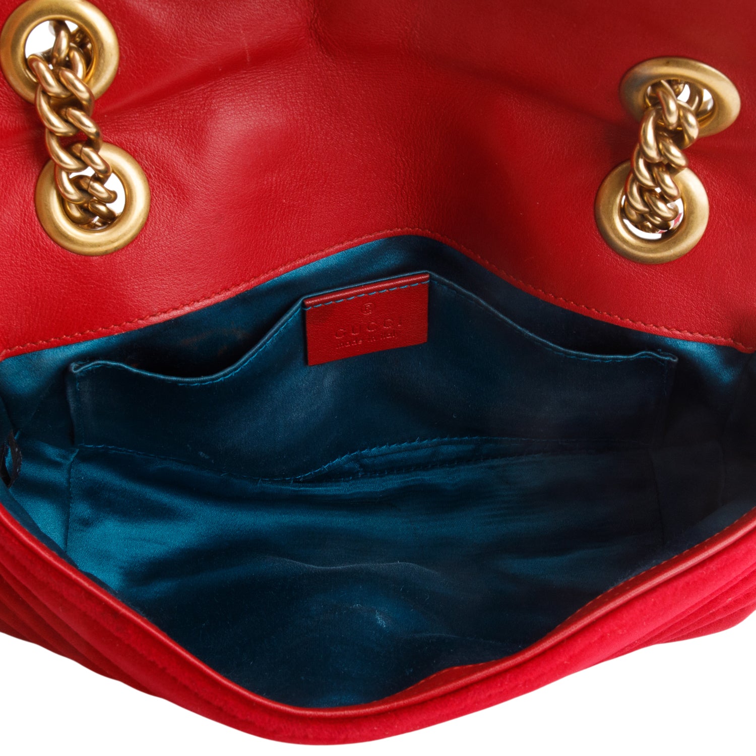 Gucci Red Velvet Matelasse Small GG Marmont Shoulder Bag w/ Box