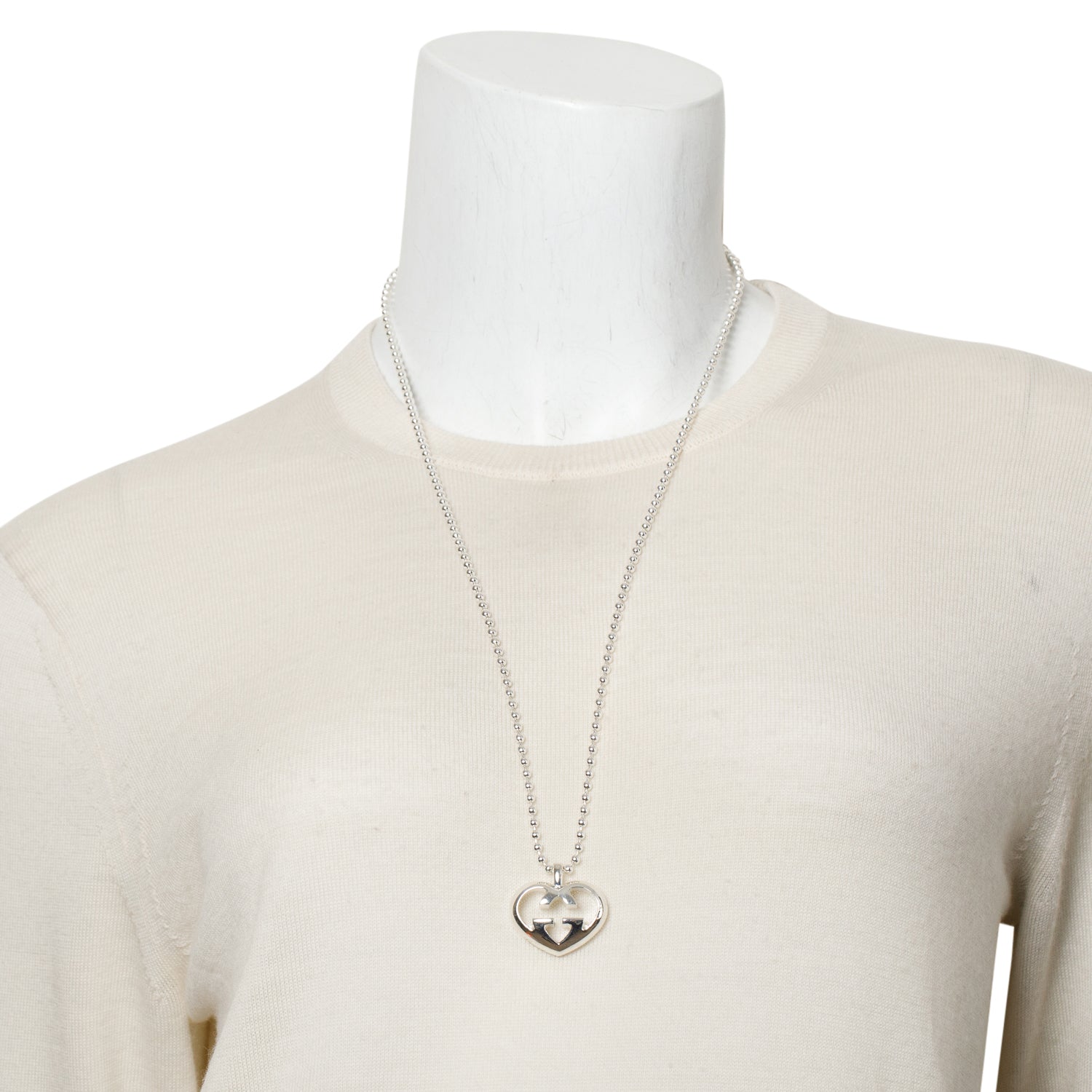 Gucci Sterling Silver Britt Interlocking G Heart Pendant Necklace