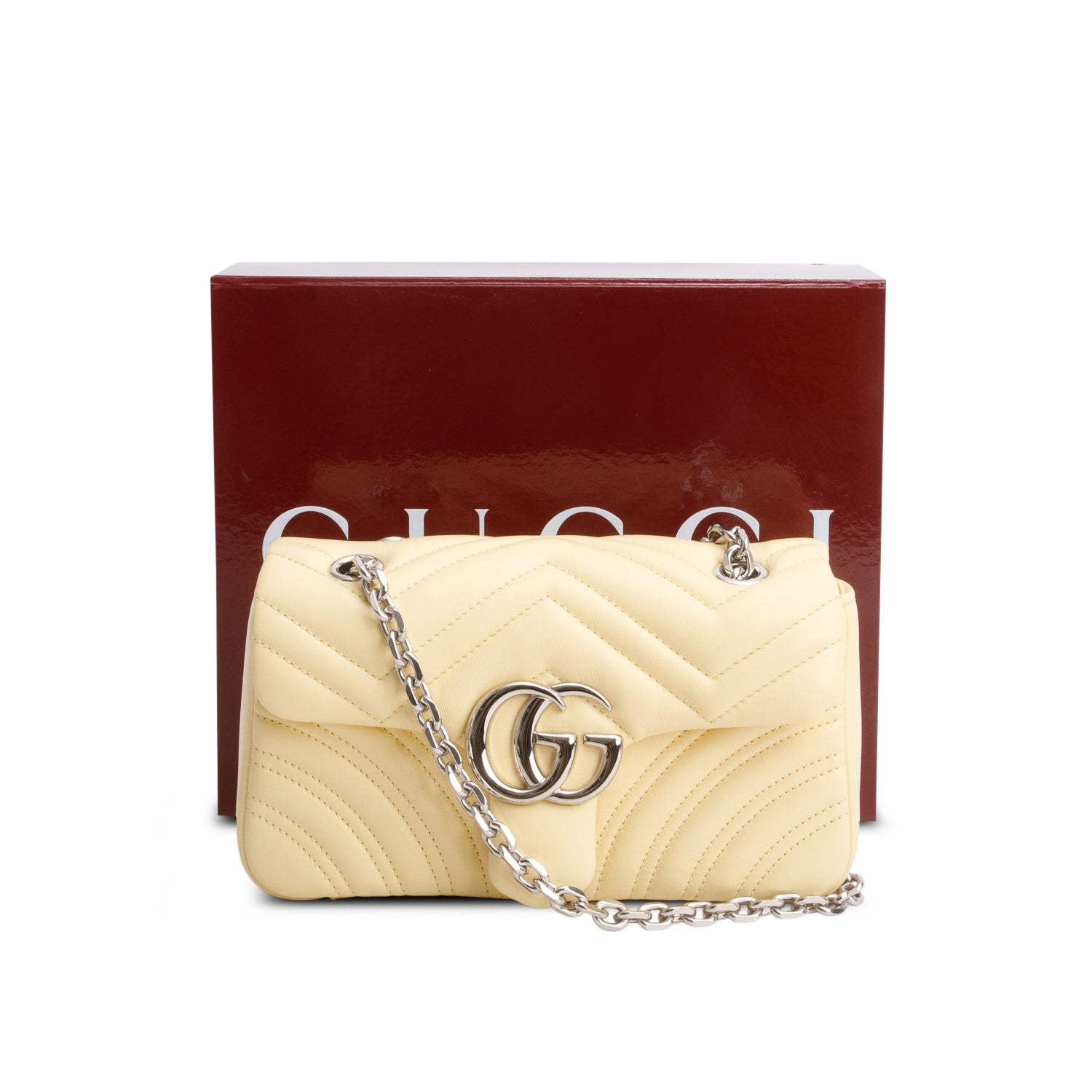 Gucci Yellow Leather GG Marmont Small Shoulder Bag w/ Box