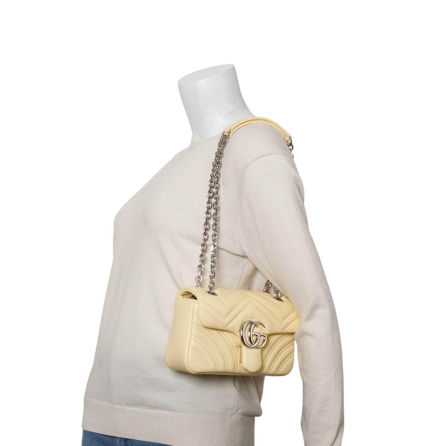 Gucci Yellow Leather GG Marmont Small Shoulder Bag w/ Box
