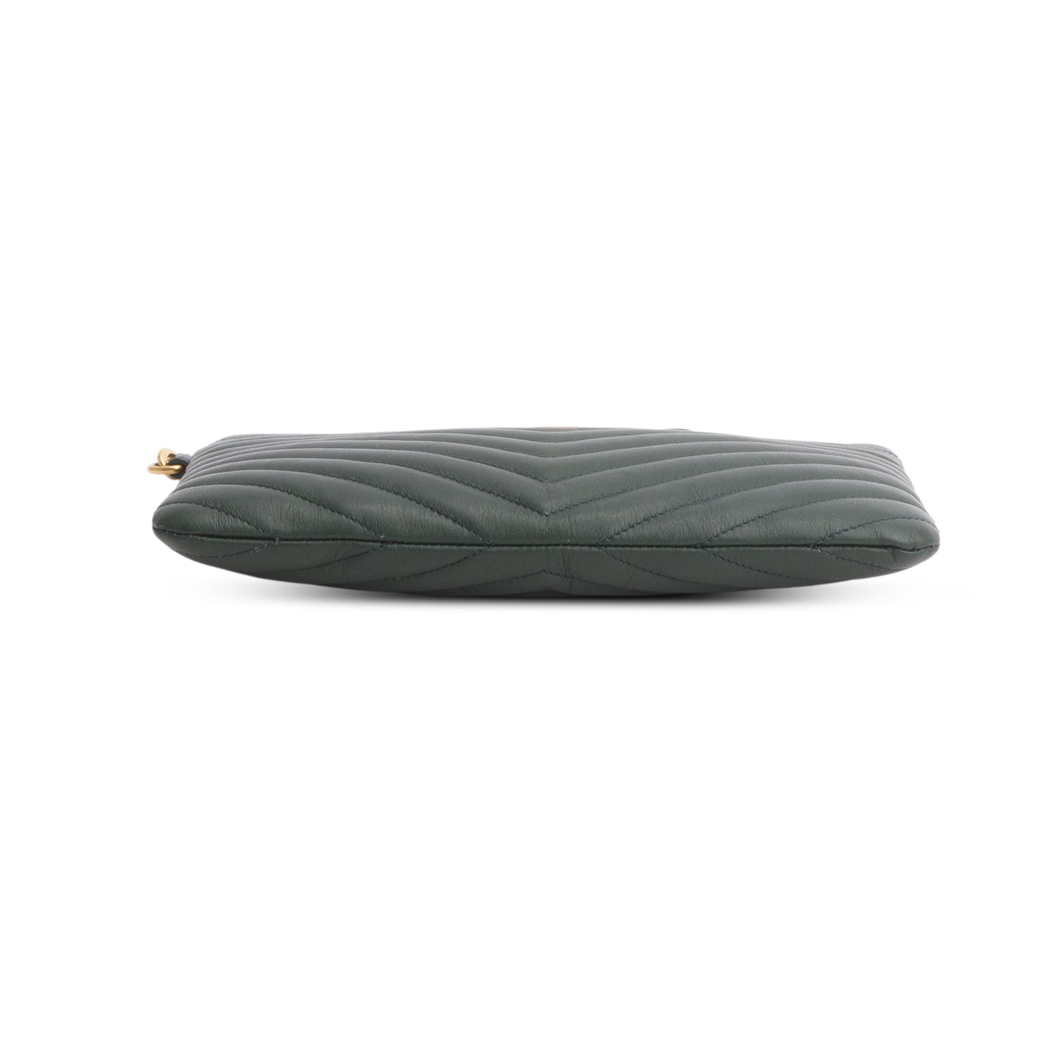 Saint Laurent Green Calfskin Matelasse Chevron Monogram A5 Wristlet