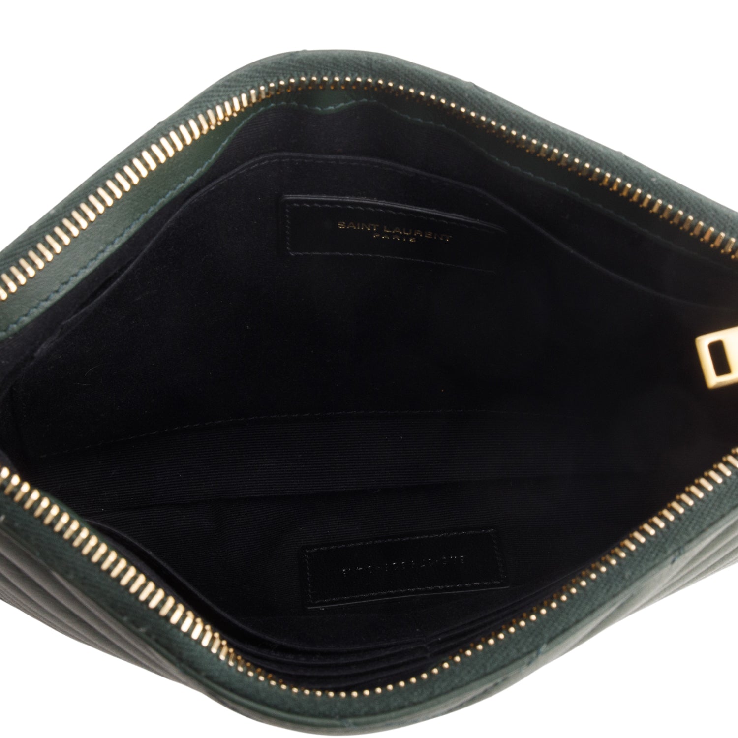 Saint Laurent Green Calfskin Matelasse Chevron Monogram A5 Wristlet