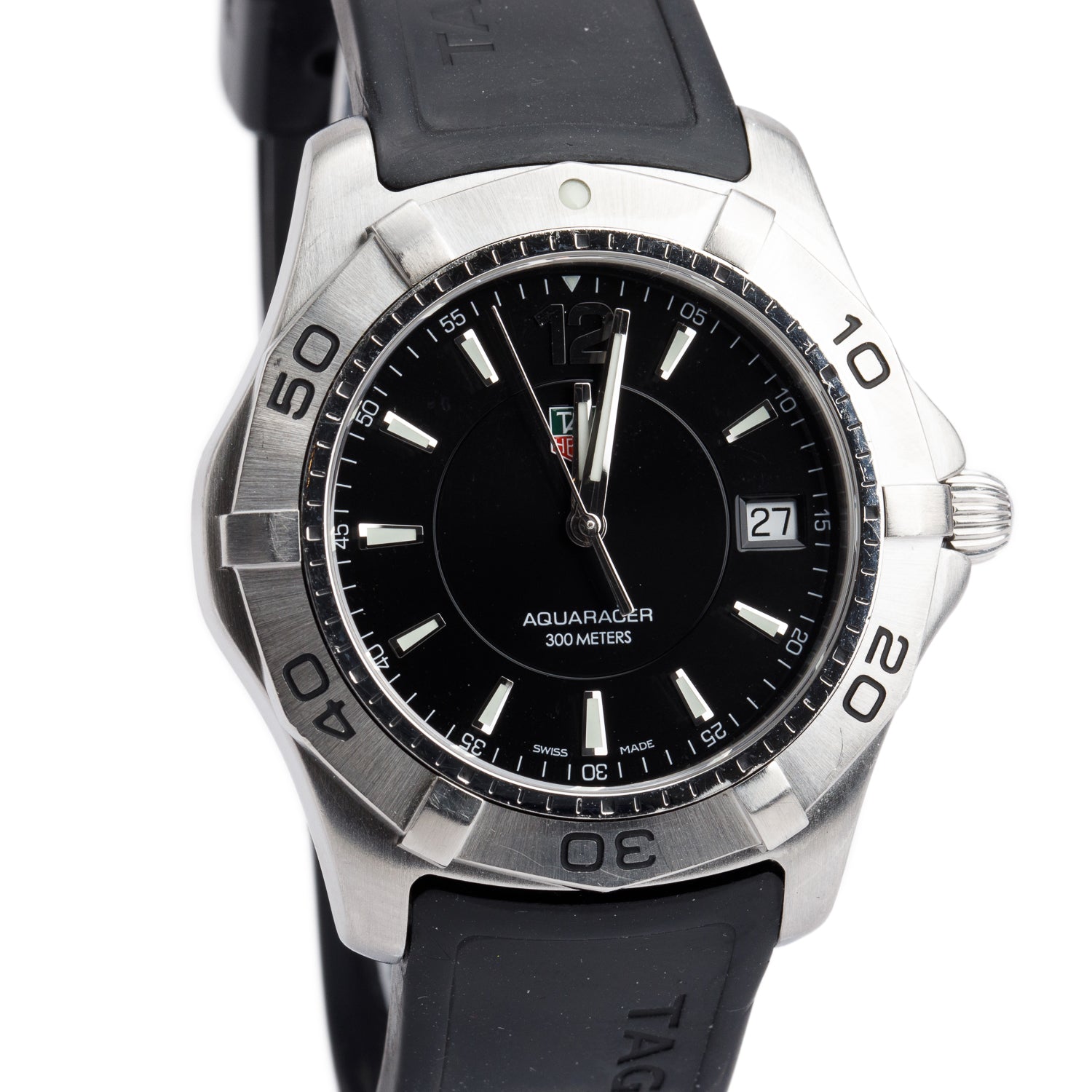 Tag Heuer Stainless Steel Aquaracer 39 MM Watch Black Dial WAF1110 w/ Card
