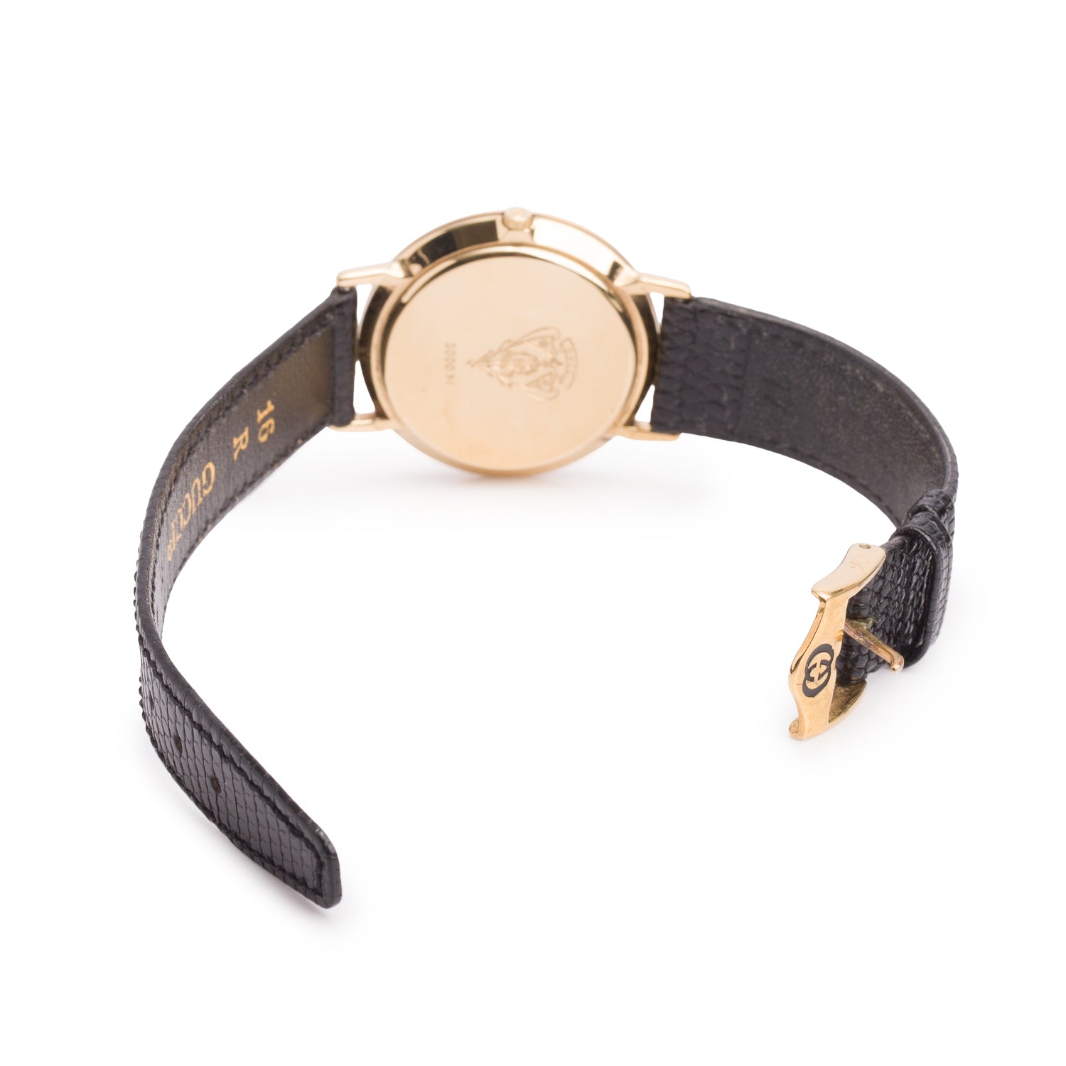 Gucci Gold Plated Stainless Steel 3000 Series 33 MM Quartz Watch Black Dial w/ Box & Extra Strap