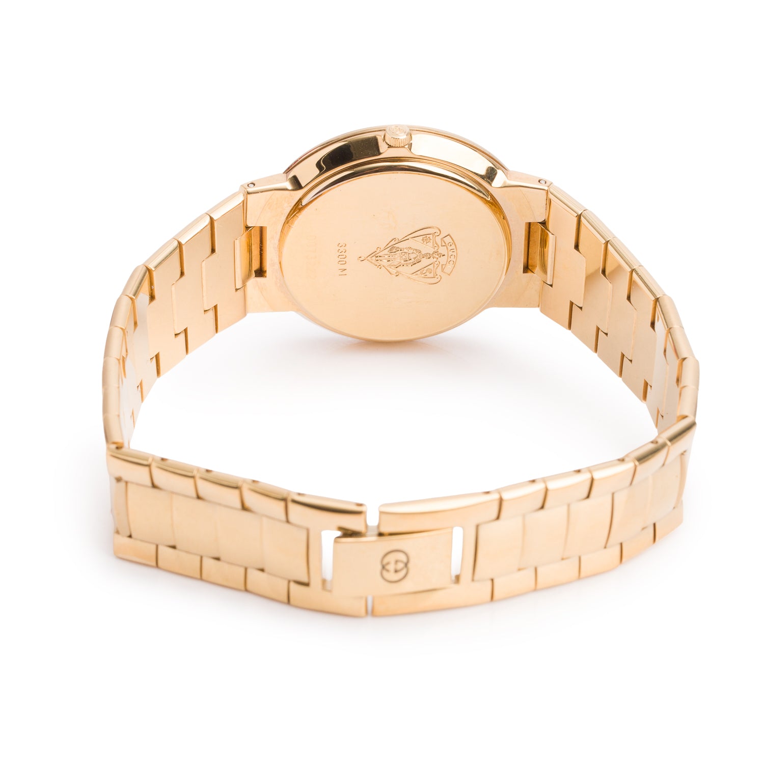 Gucci Gold Plated Stainless Steel 3300 Series 33 MM Watch Black Diamond Dial w/ Box