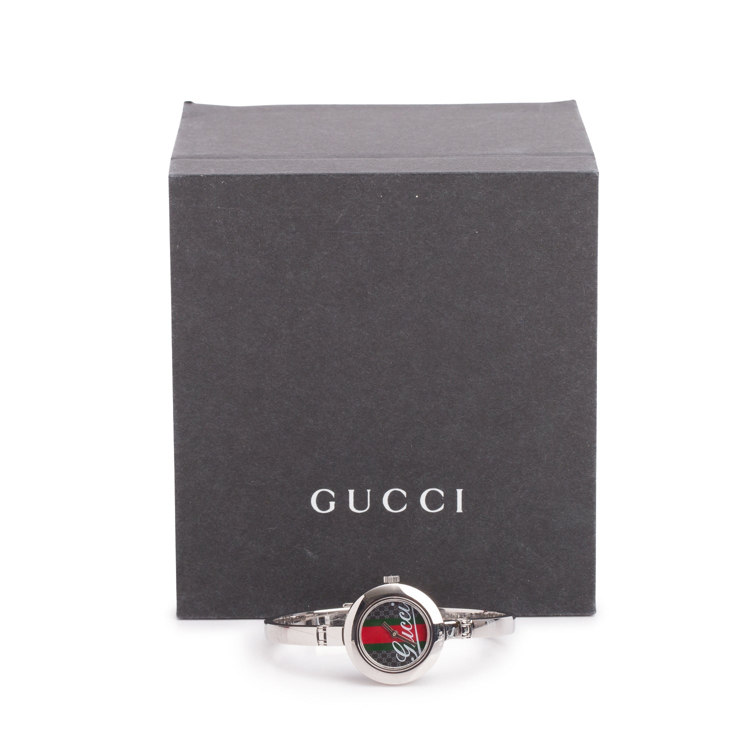 Gucci Stainless Steel 105 Series 25 MM Watch Black GG Web Dial w/ Box