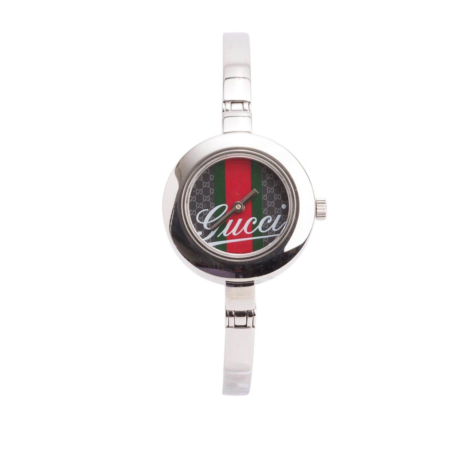 Gucci Stainless Steel 105 Series 25 MM Watch Black GG Web Dial w/ Box