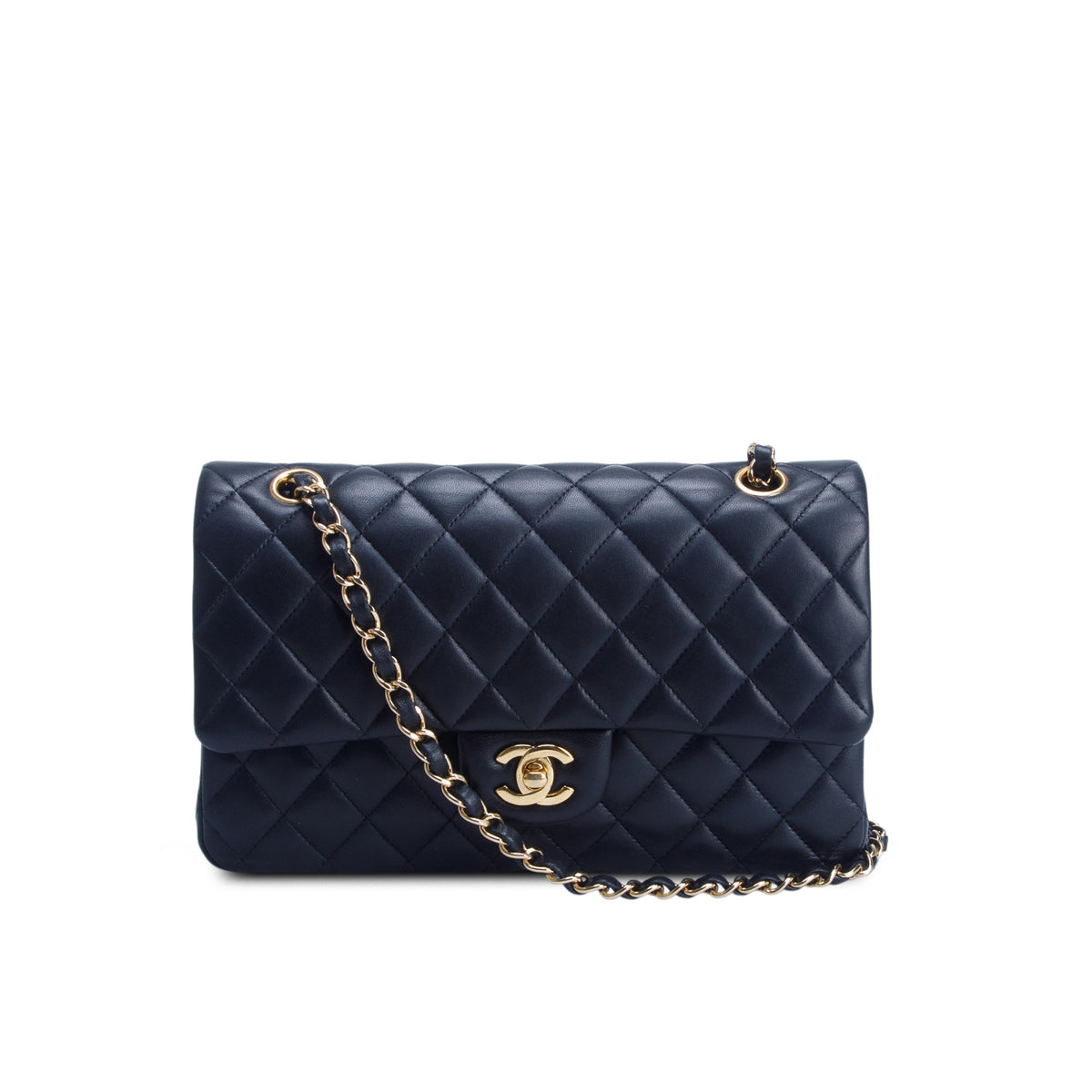Chanel Black Quilted Lambskin Leather Classic Medium Double Flap Bag w/ Box & Authenticity Card