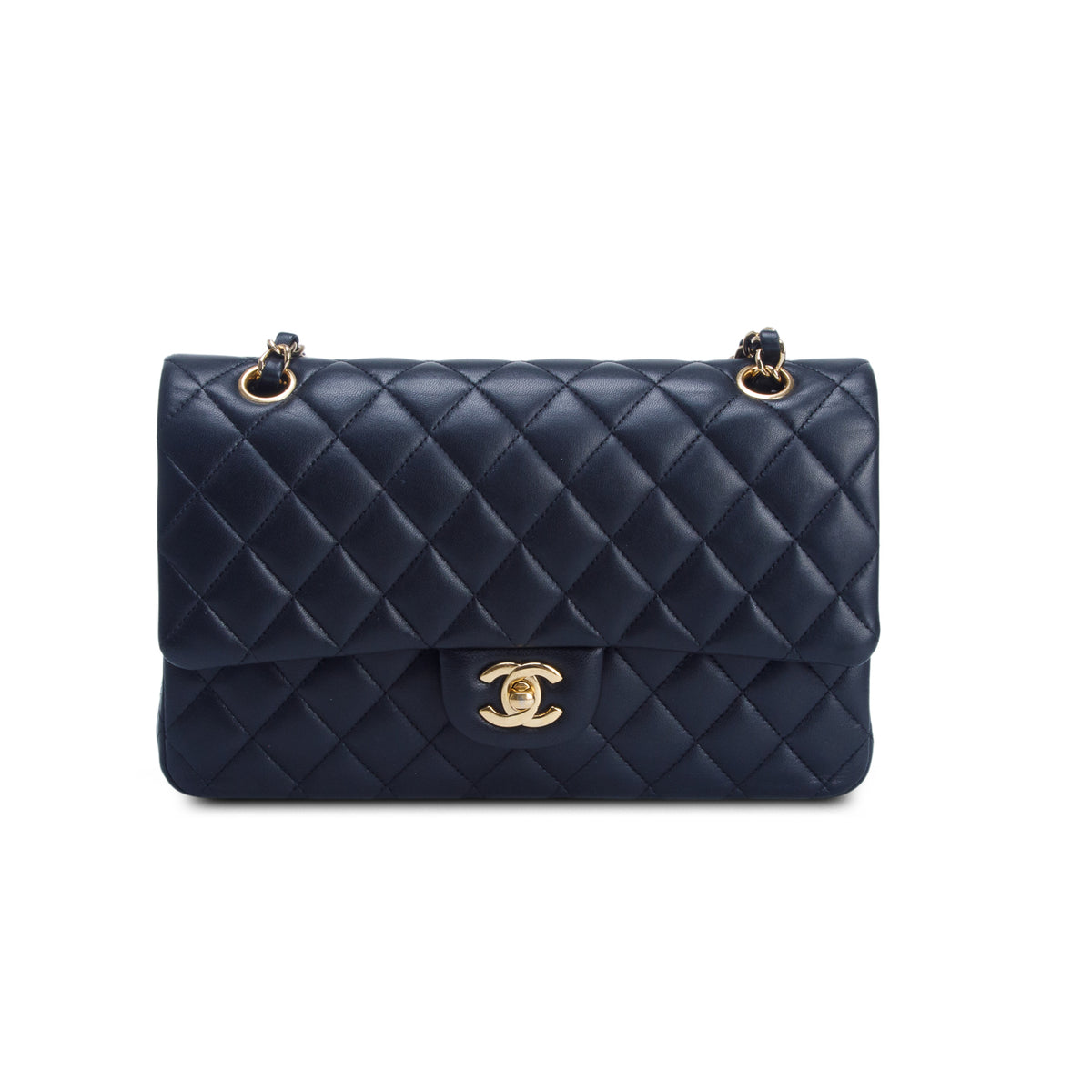 Chanel Black Quilted Lambskin Leather Classic Medium Double Flap Bag w/ Box & Authenticity Card