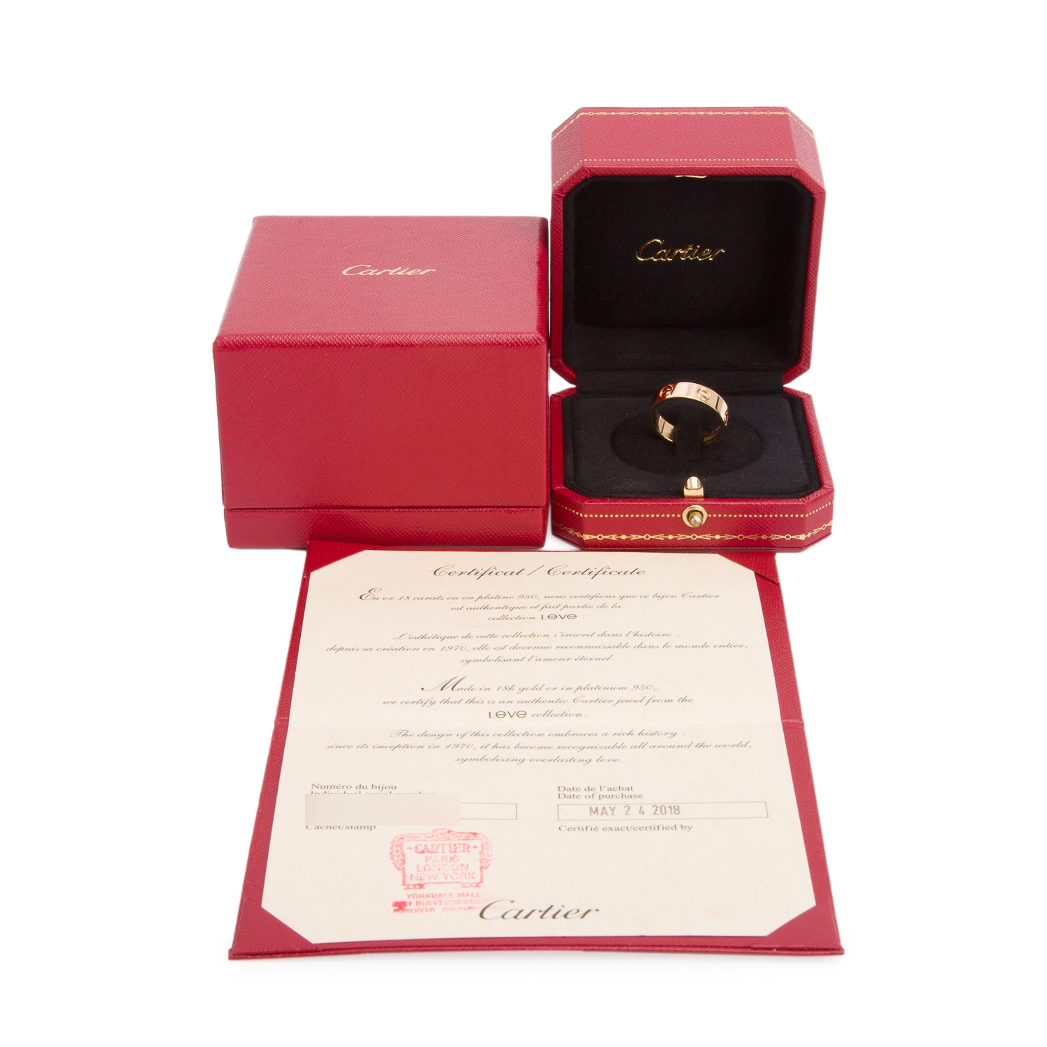 Cartier 18k Yellow Gold 5.5 MM Love Ring, Classic Model, Size 58 8.5 w/ Box & Certificate