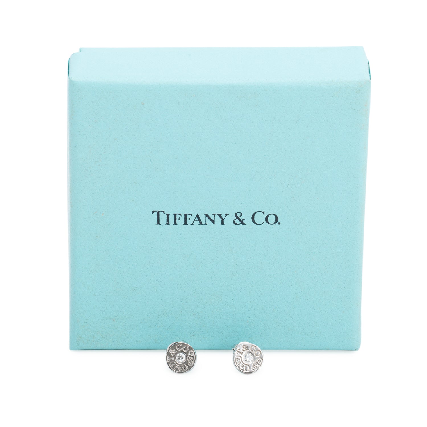 Tiffany & Co. 18k White Gold Diamond 1837 Circle Earrings w/ Box