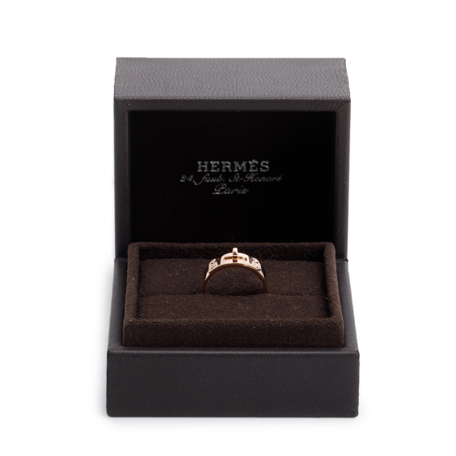 Hermes 18k Rose Gold Diamond Kelly Ring, Small Model Size 49 5 w/ Box