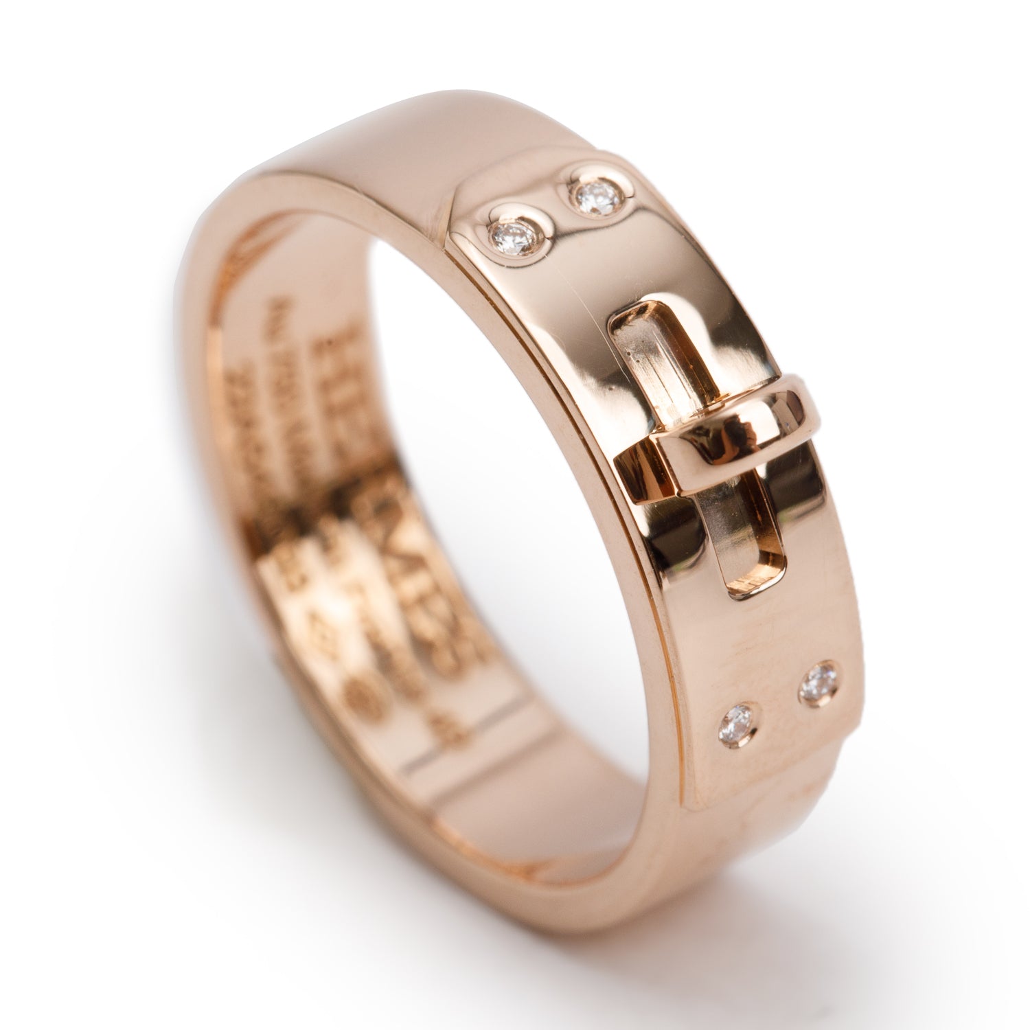 Hermes 18k Rose Gold Diamond Kelly Ring, Small Model Size 49 5 w/ Box