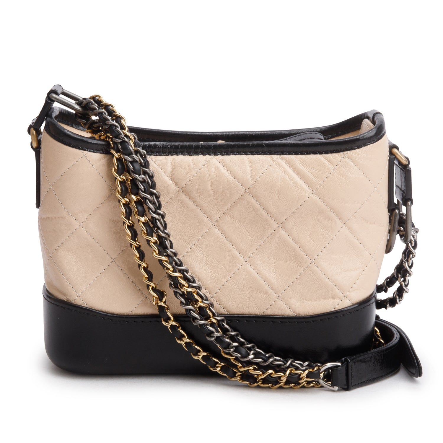 Chanel 2020 Black & Beige Aged Calfskin Leather Small Gabrielle Hobo
