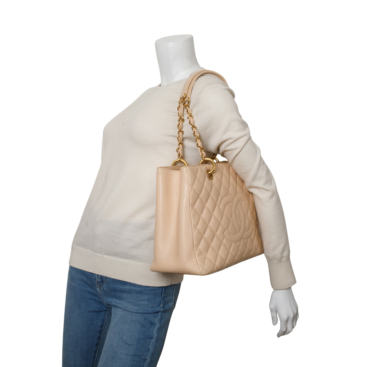 Chanel Beige Caviar Leather Grand Shopping Tote (GST) w/ Authenticity Card