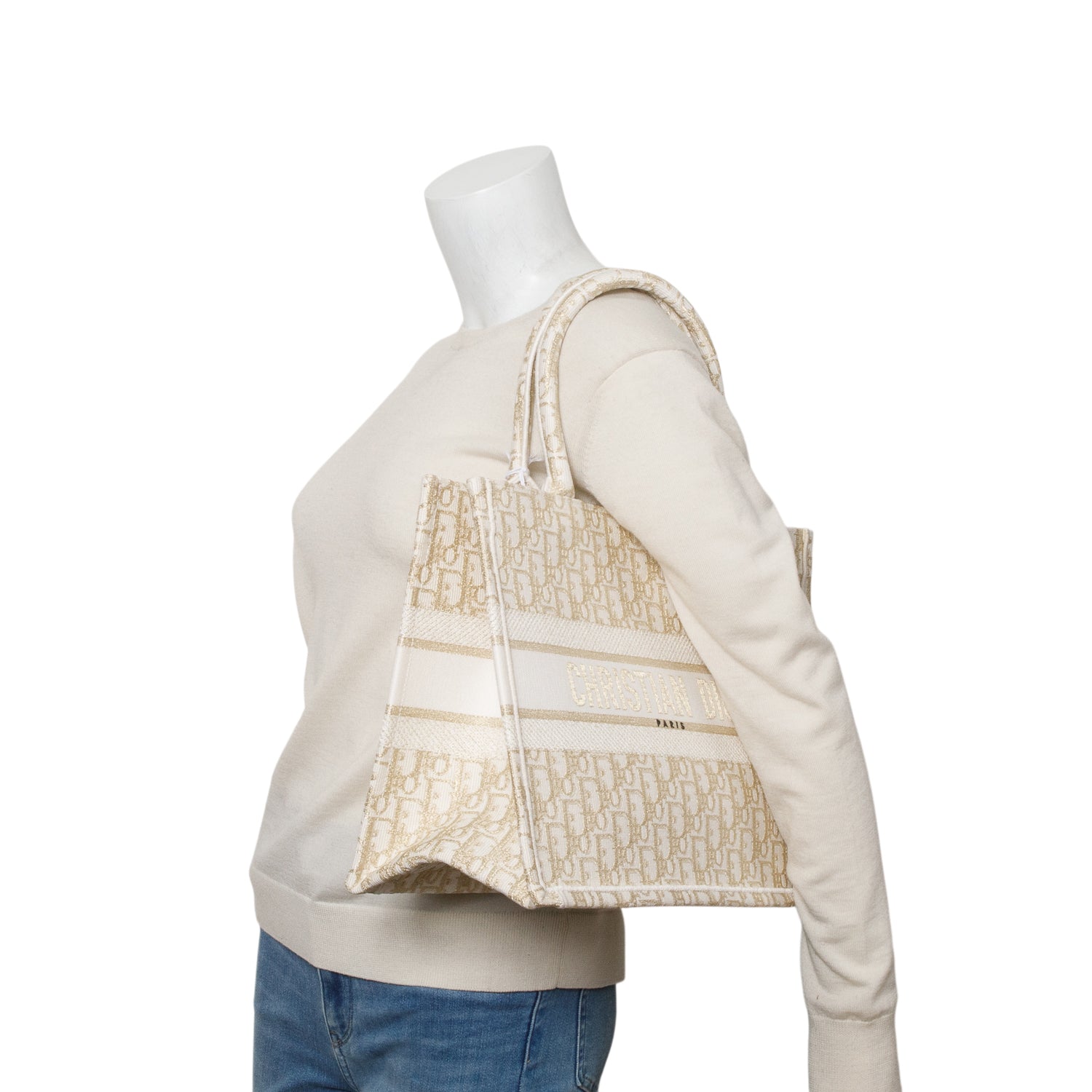 Christian Dior 2023 Gold Oblique Embroidery Medium Book Tote