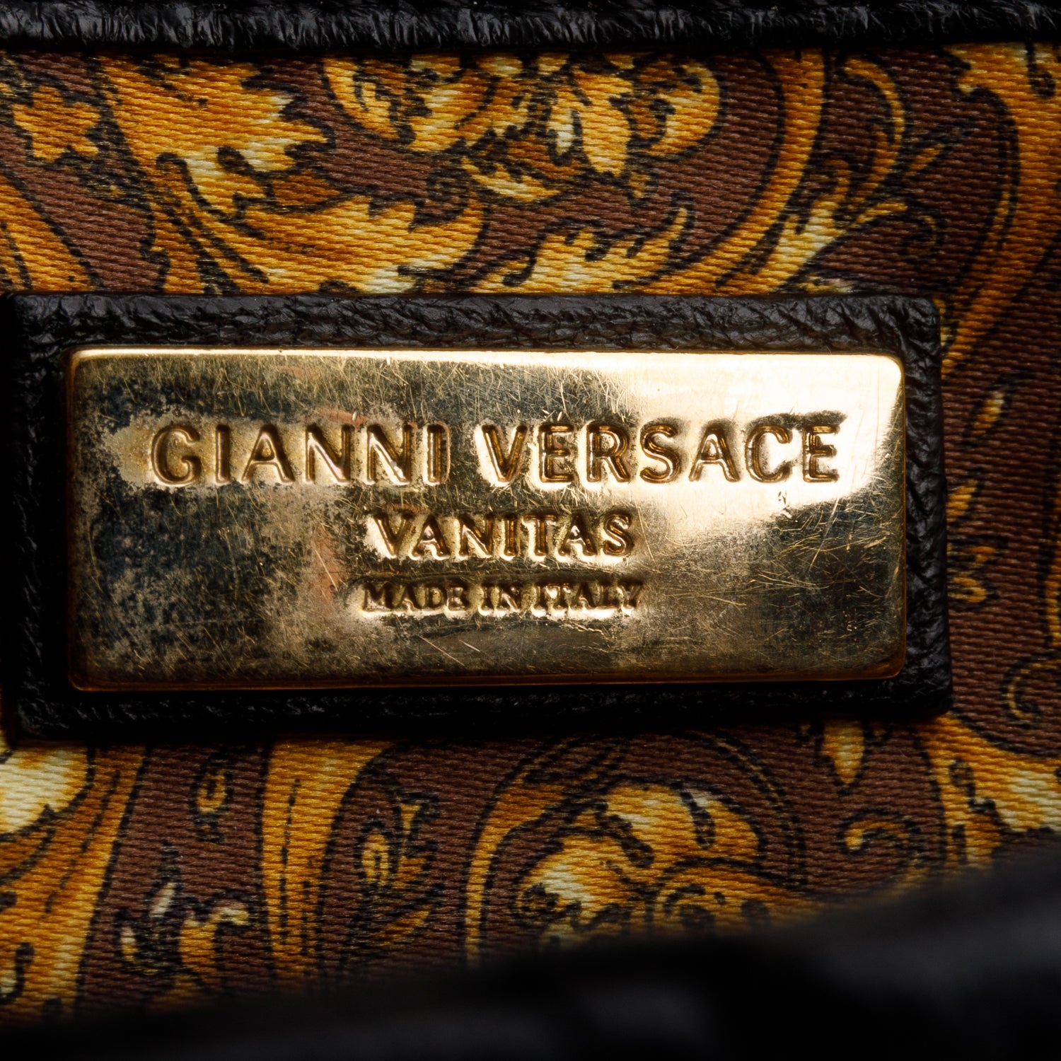Versce Black Calfskin Barrocco Quilted Calliope Vanitas Shoulder Bag