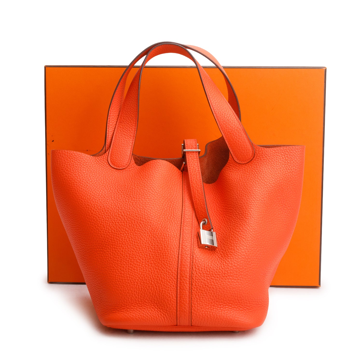 Hermes Burnt Orange Taurillon Clemence Picotin Lock 22 w/ Box
