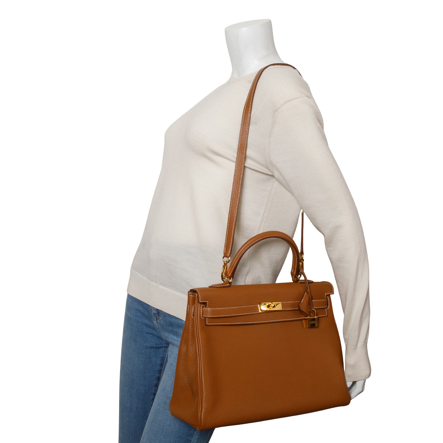 Hermes Gold Togo Kelly Retourne 35 w/ Box & Strap