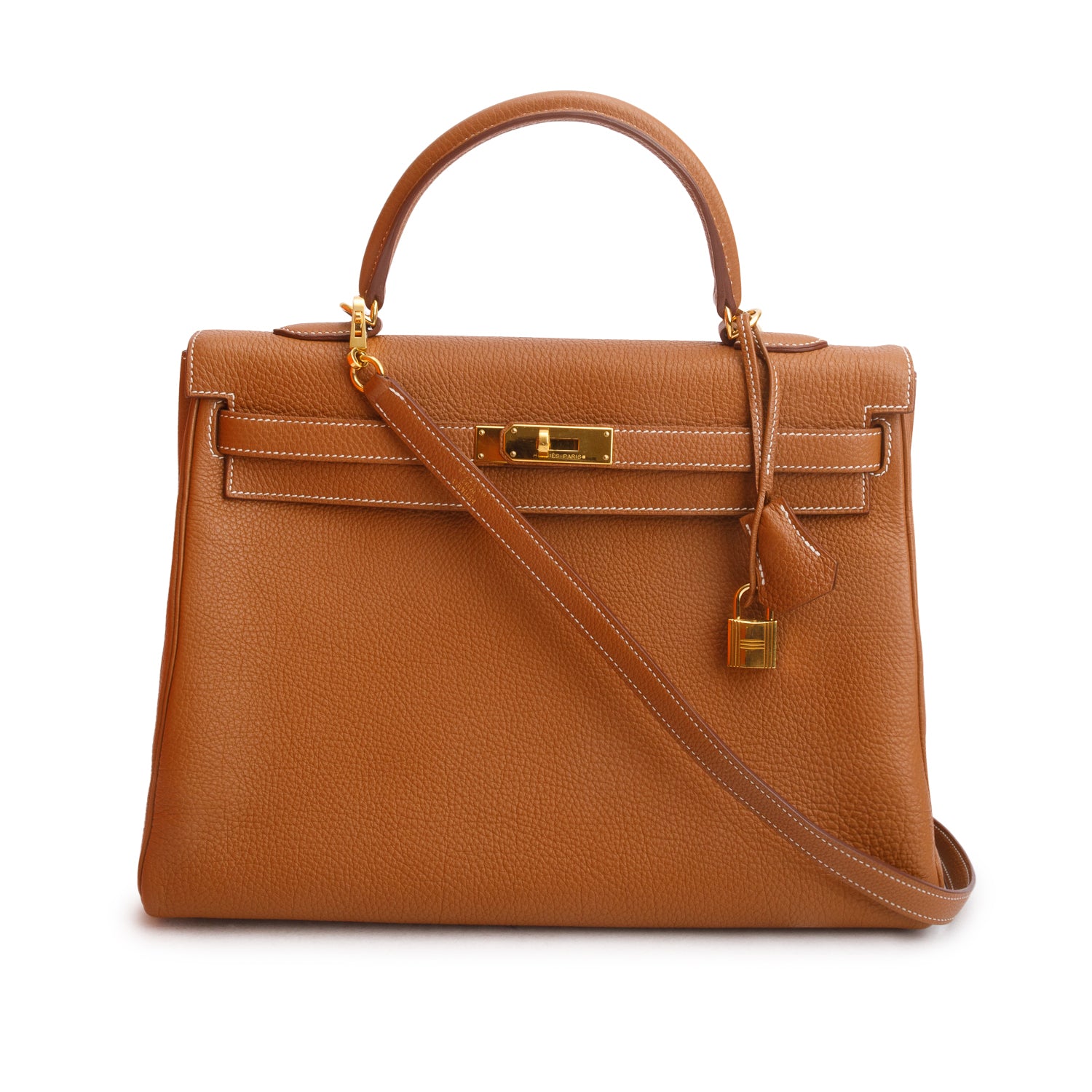 Hermes Gold Togo Kelly Retourne 35 w/ Box & Strap