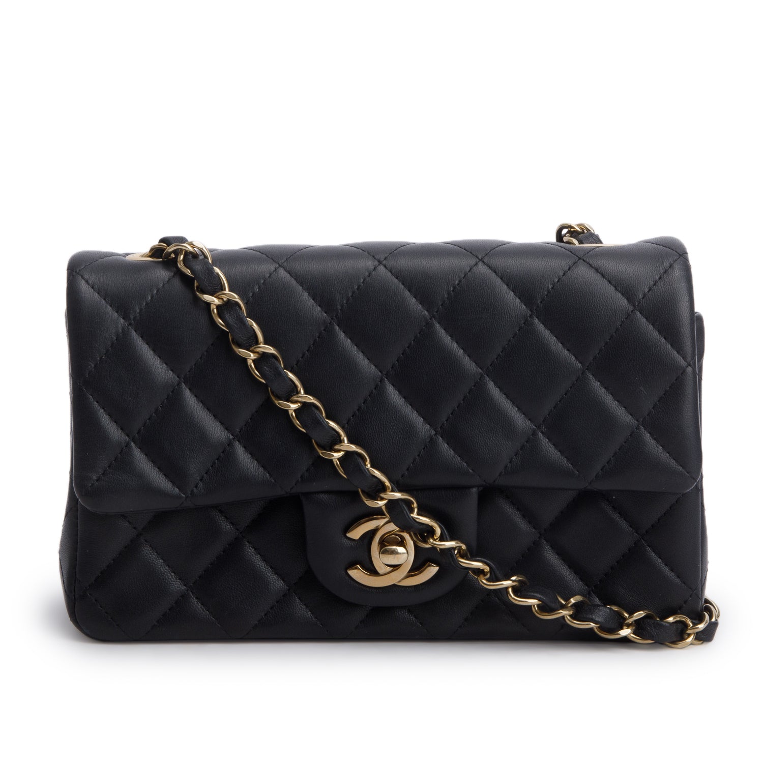Chanel Black Lambskin Quilted Mini Rectangular Flap Bag w/ Box