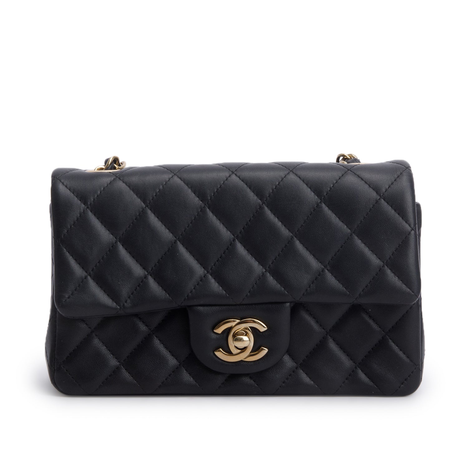 Chanel Black Lambskin Quilted Mini Rectangular Flap Bag w/ Box