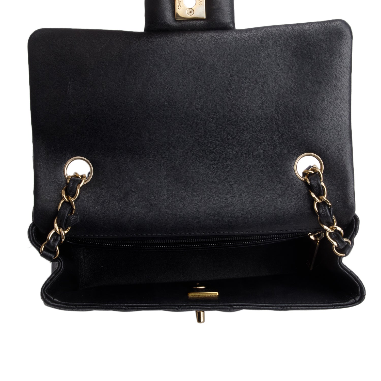 Chanel Black Lambskin Quilted Mini Rectangular Flap Bag w/ Box