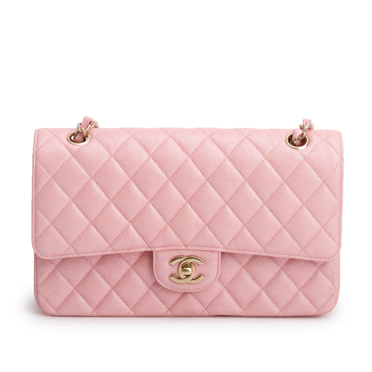 Chanel Pink Iridescent Caviar Leather Classic Medium Double Flap Bag w/ Box
