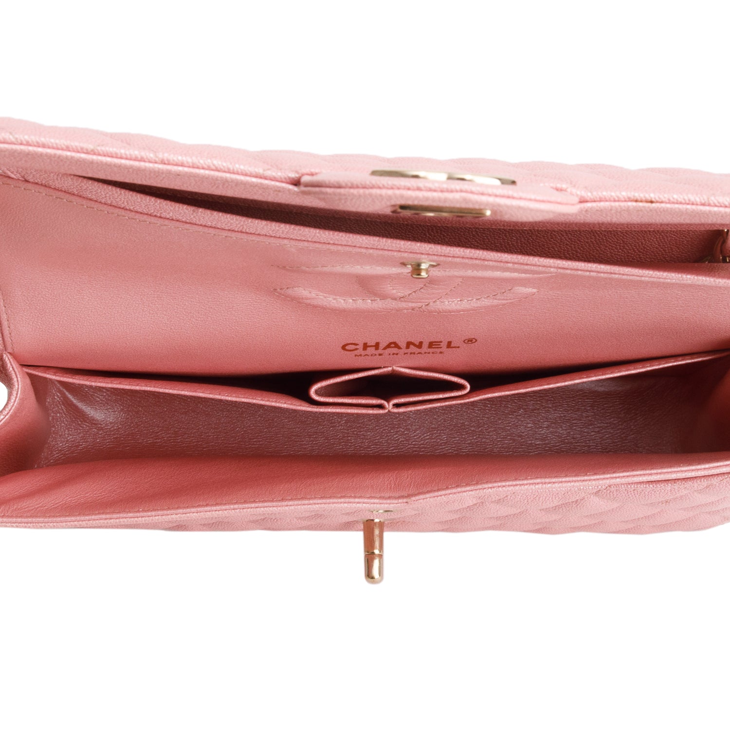 Chanel Pink Iridescent Caviar Leather Classic Medium Double Flap Bag w/ Box