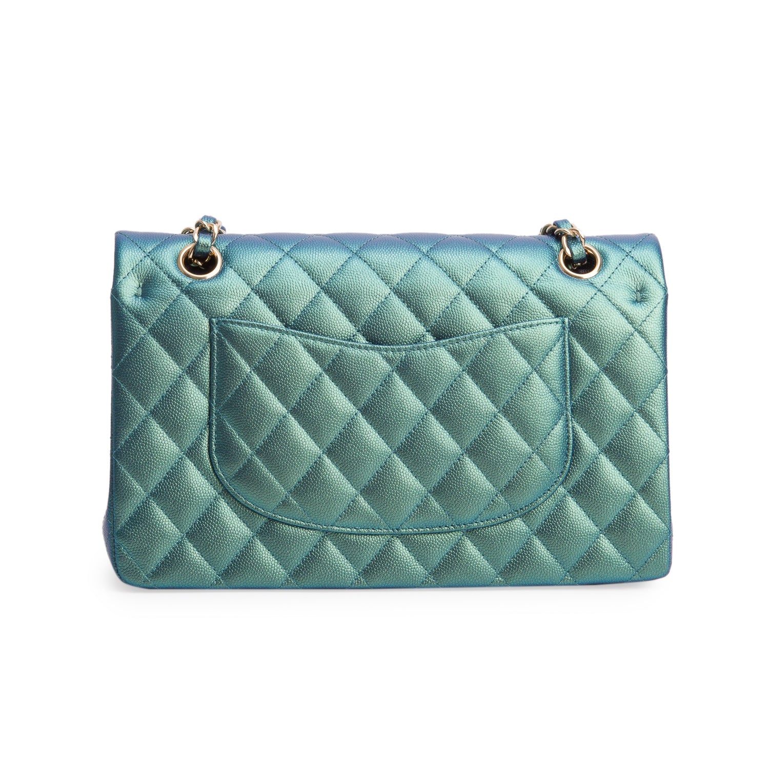 Chanel Green Iridescent Caviar Leather Classic Medium Double Flap Bag w/ Box