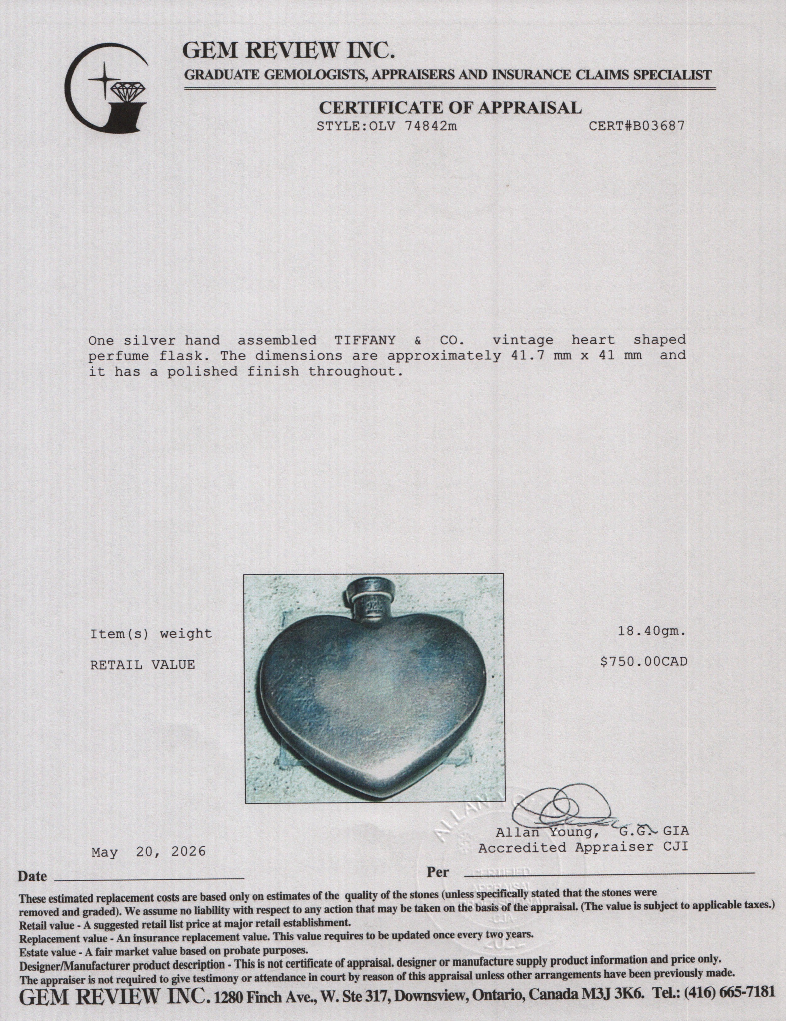 Tiffany & Co. Vintage Sterling Silver Heart Perfume Flask