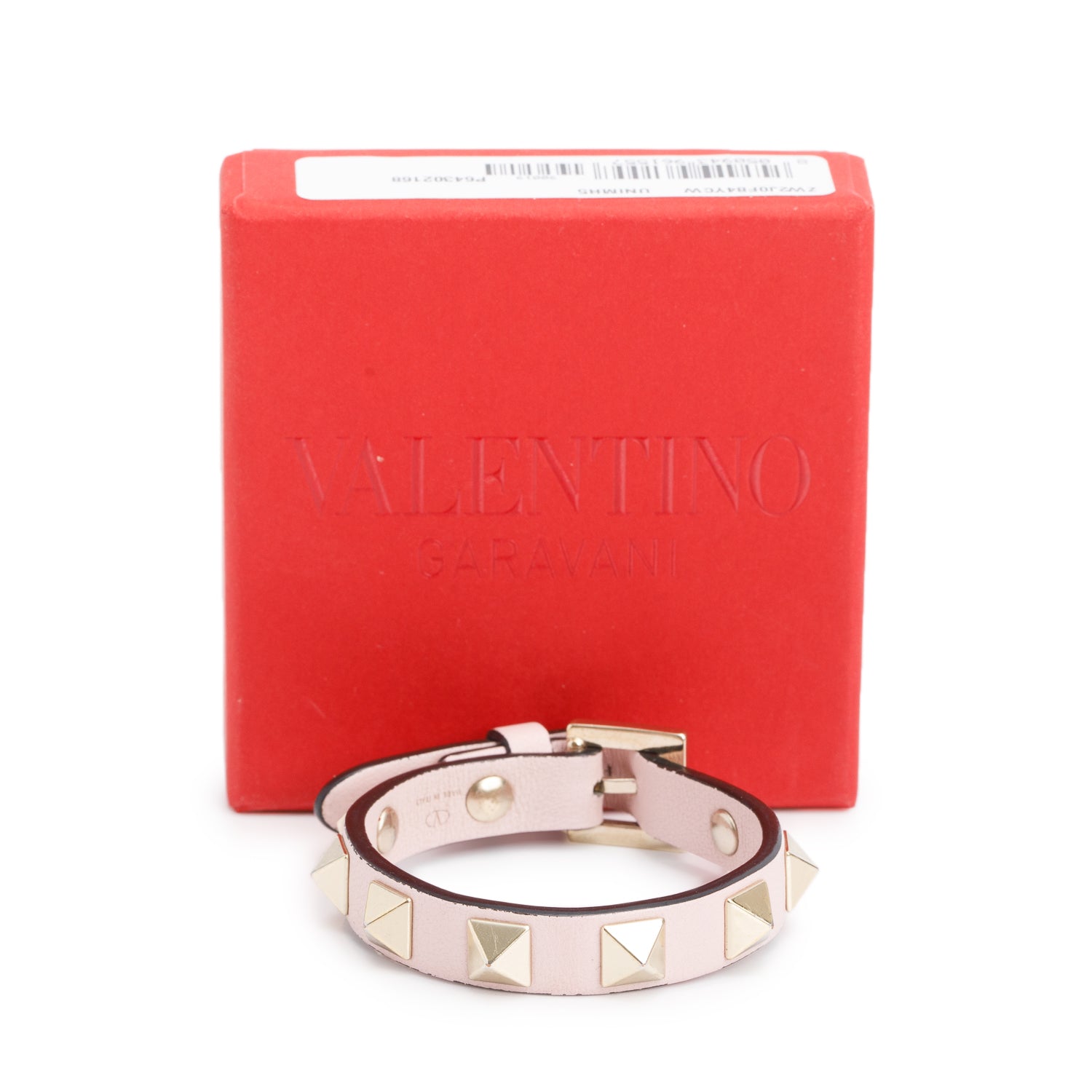 Valentino Gold Plated Pink Leather Rockstud Wrap Bracelet w/ Box