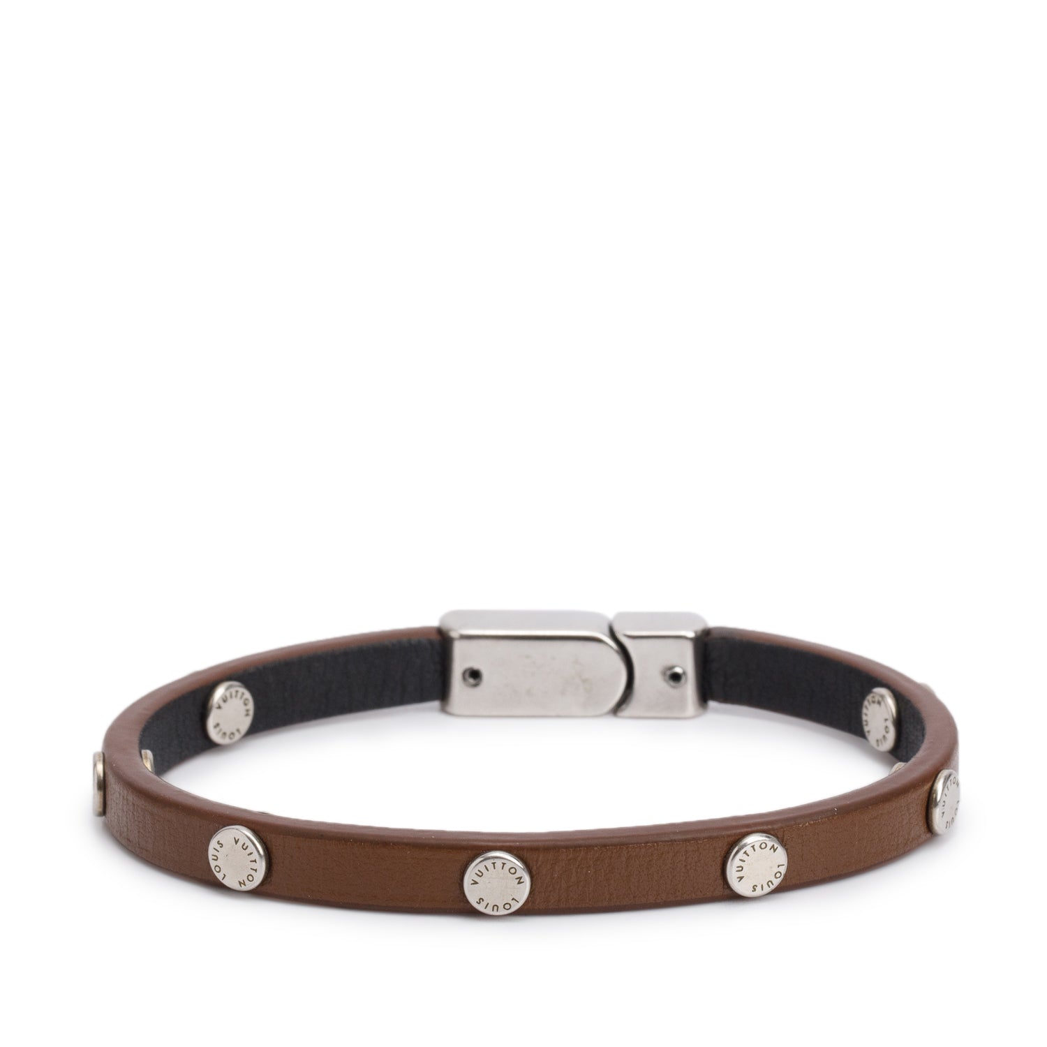 Louis Vuitton 2024 Brown Leather Flower Edge Studded Bracelet w/ Receipt