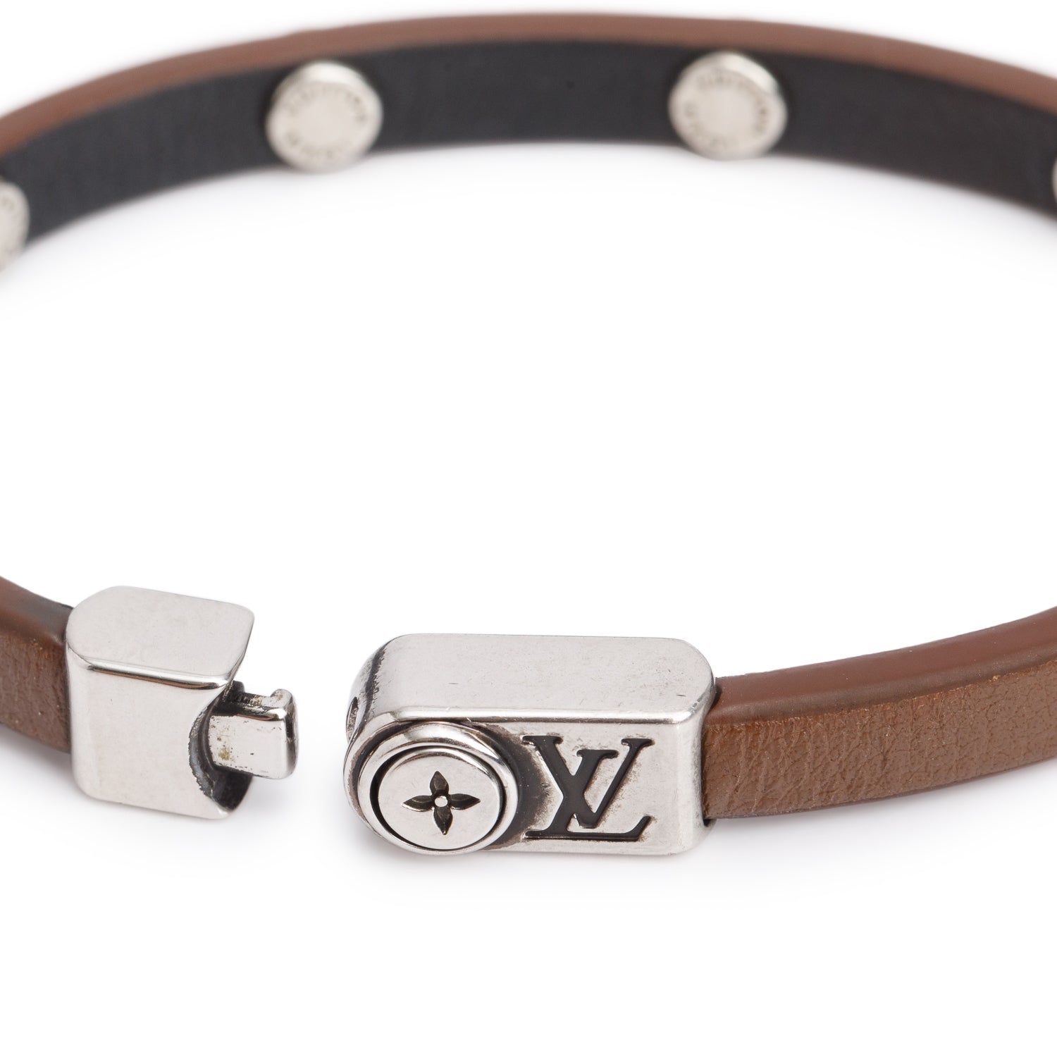 Louis Vuitton 2024 Brown Leather Flower Edge Studded Bracelet w/ Receipt